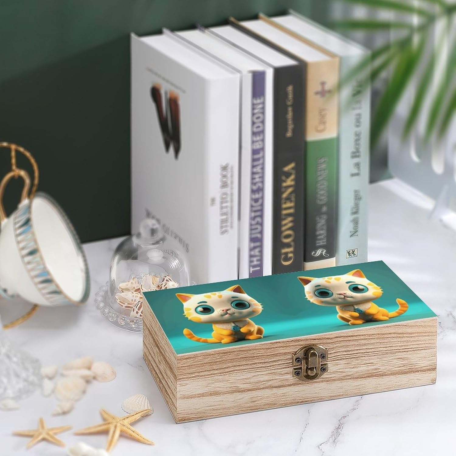 Blue Eyes Cat Wooden Box Wood Wedding Keepsake Boxes with Lids Small Decorative Boxes Lightweight Wooden Memory Storage Box for Crafts Keepsakes Jewelry Photo Letter Storage image number 4