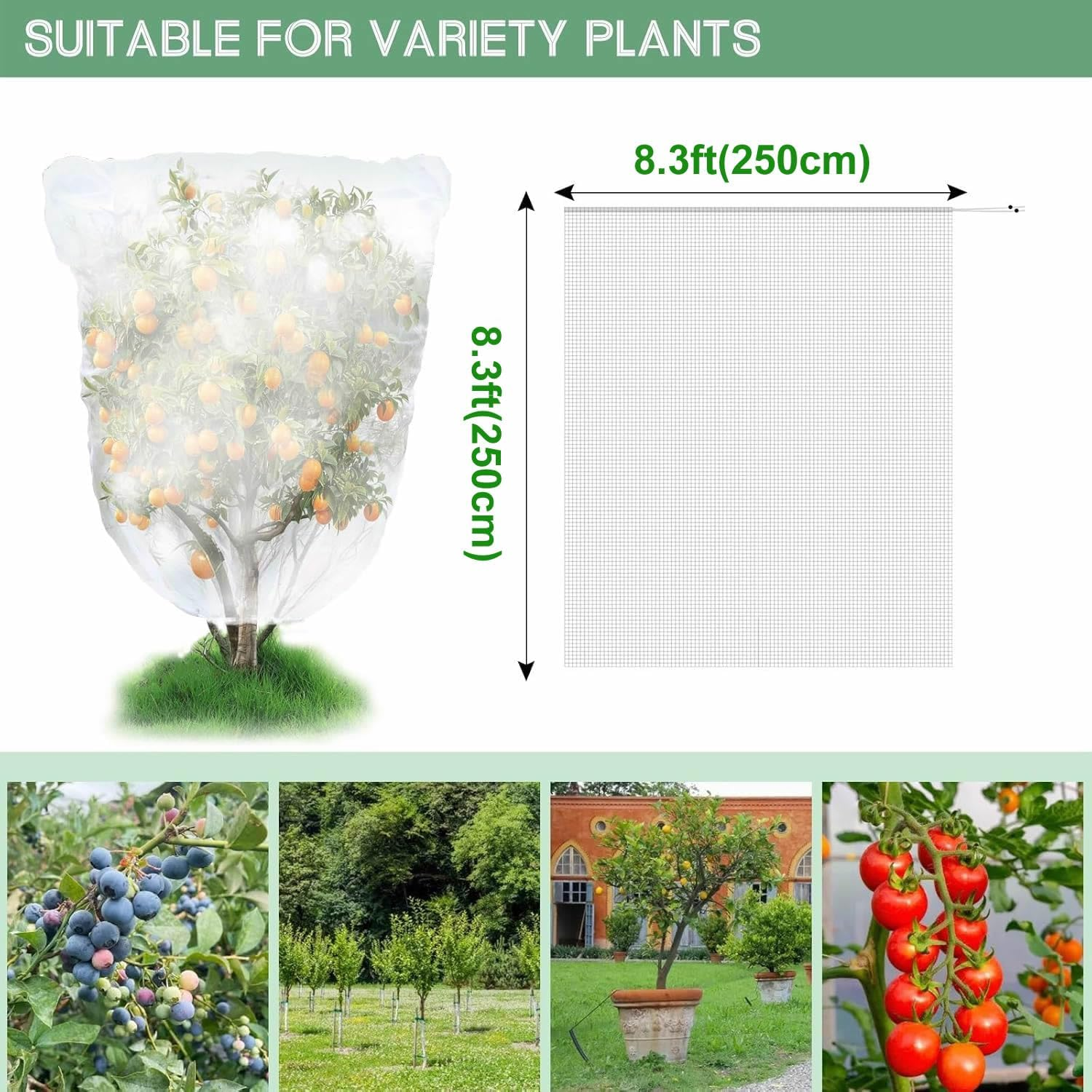 Large Fruit Tree Netting Bags, POIUNA Fruit Tree Netting Cover with Zipper and Drawstring, Fruit Tree Netting for Large Trees, Garden Mesh Netting for Garden Protection,Insect Bird Netting(8.3 X8.3Ft) image number 4