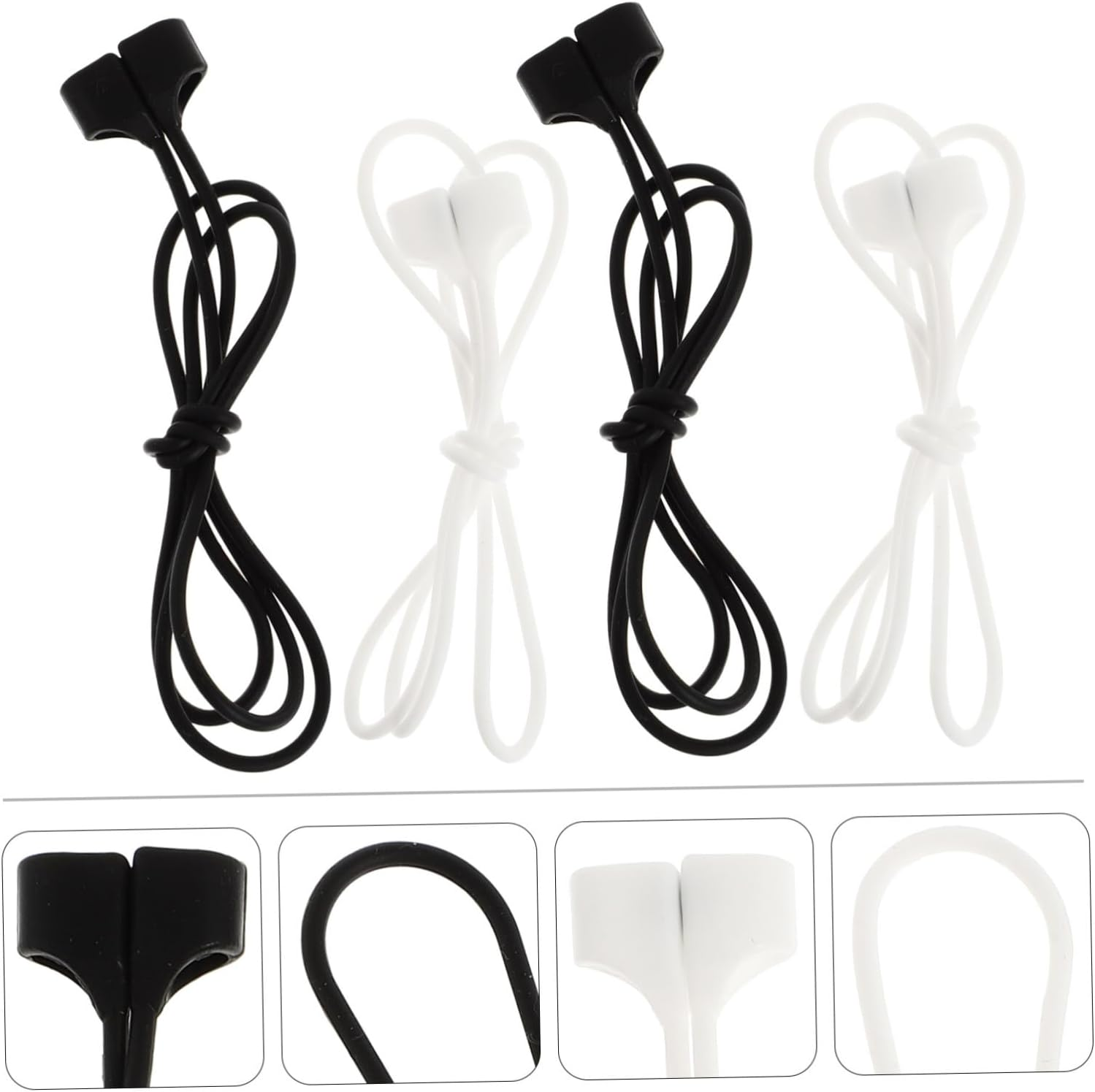 KALLORY 4Pcs Wireless Headset Lanyard Anti-Lost Magnet Strap for True Wireless Earbuds, 70Cm Silicone Earphone Rope with Magnetic Fixation, Suitable for Wireless Earbuds, Black White image number 1