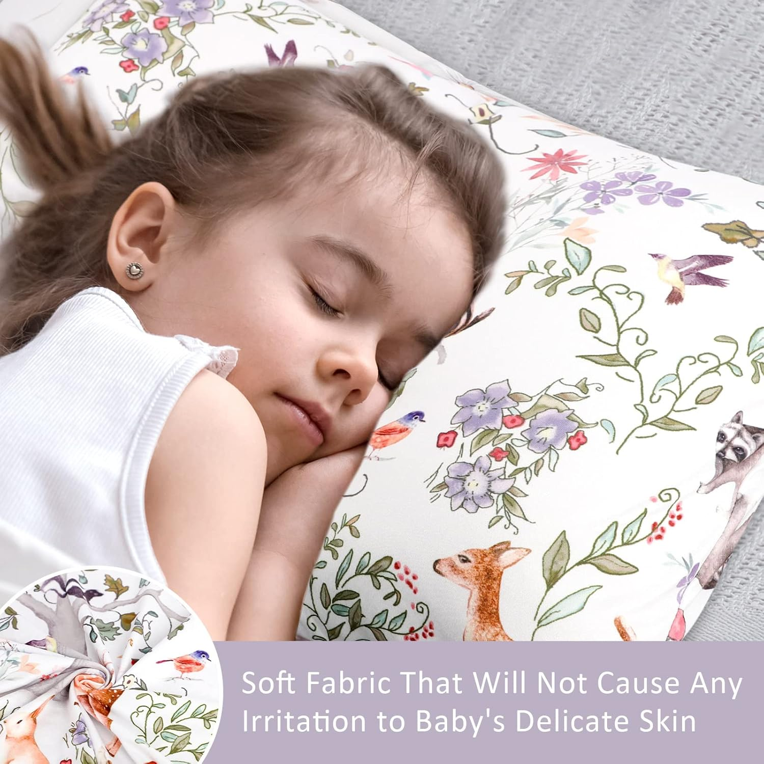 CARUILI 2 Pack Toddler Pillowcases Fit 14 X19, 14 X 20 Iches Kids Pillow, Soft & Breathable Small Pillow Cases for Kids Boys Girls, Envelope Closure Travel Pillow Cover, Woodland Animal