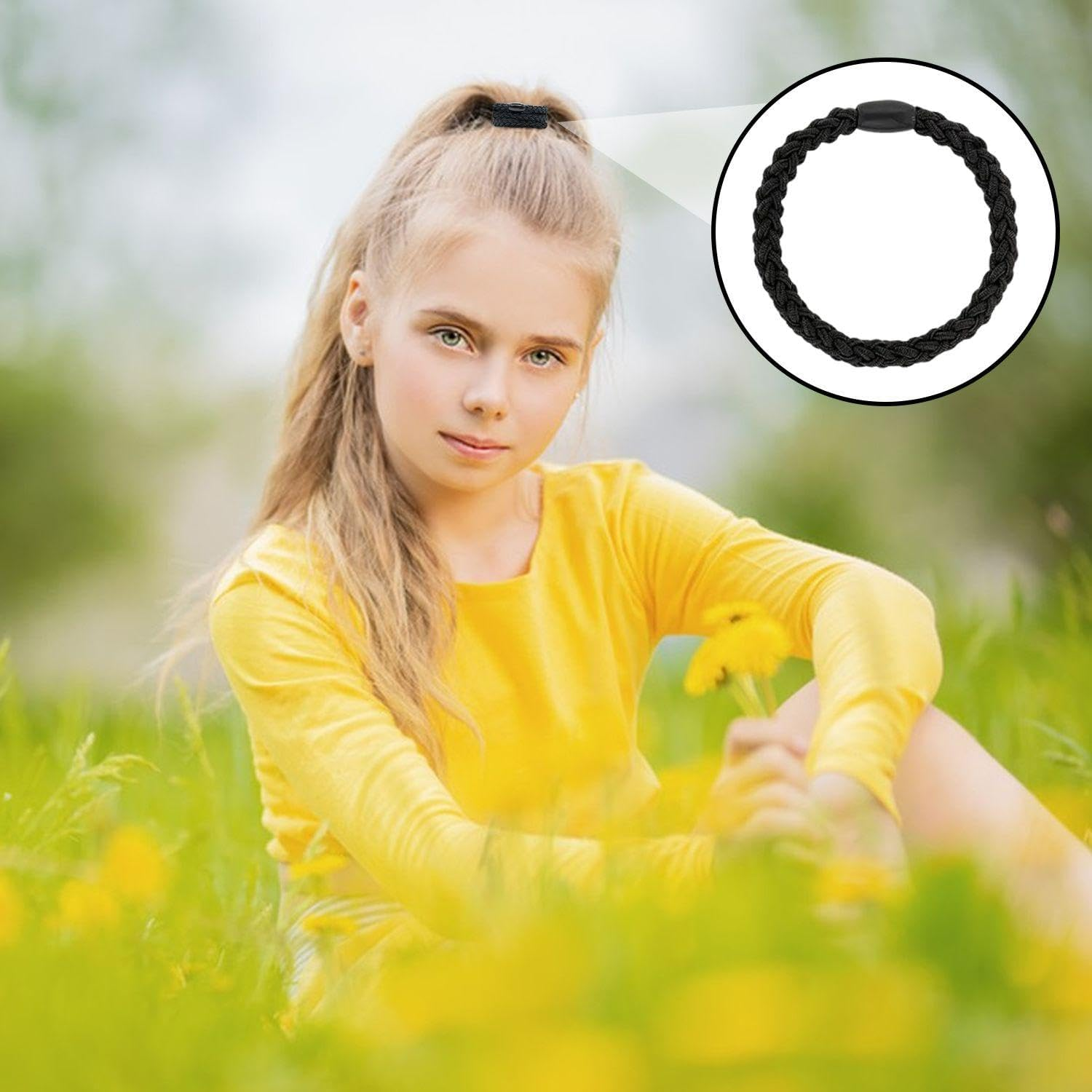 Pack of 20 Black Braided Hair Bobbles Elastic Hair Ropes Ponytail Hair Bobbles Simple Design Hair Bobbles Hair Fixing Tools image number 1