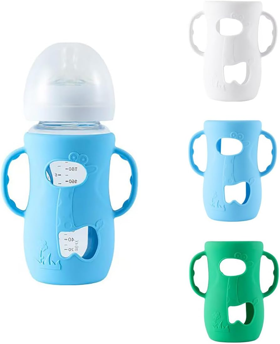 3 Pack Silicone Sleeves for Avent Baby Bottles with Handles, Compatible with Philips Avent Natural Glass Baby Bottles 240Ml, and Easy to Clean and Sterilize. (White+Blue+Green, 240Ml) image number 6