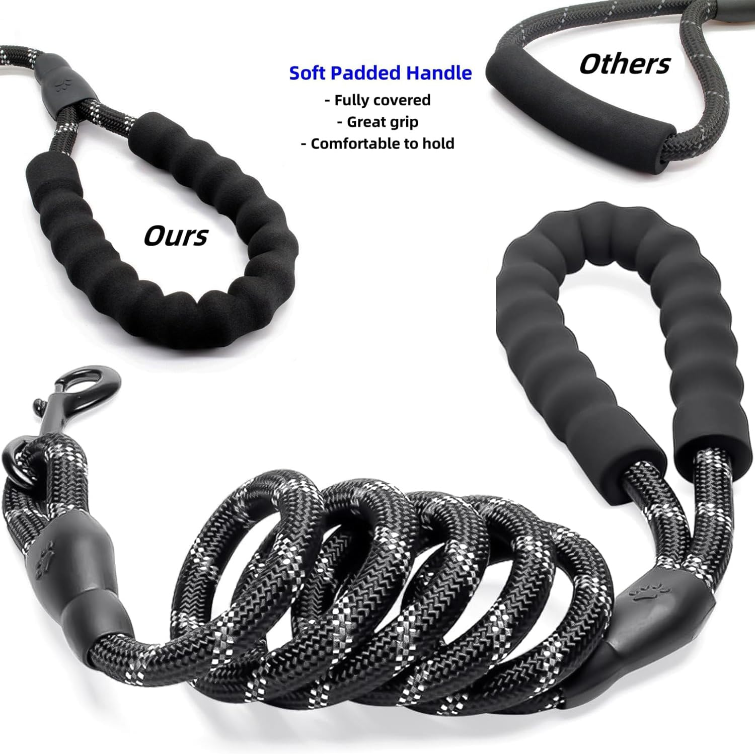 5FT Strong Dog Leash, with Comfortable Padded Handle and Highly Reflective Threads Leash for Small Medium and Large Dogs, Puppy Training Essential Leads for Walks, Hikes image number 4