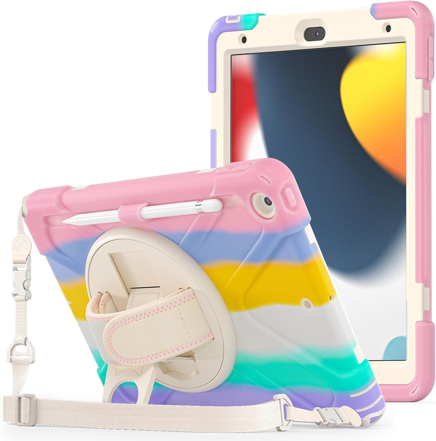 Procase Rugged Case for Ipad 9Th/ 8Th/ 7Th Generation 10.2" (2021/2020/2019), Heavy Duty Shockproof Protective Cover with Strap for Ipad 9/8/7 -Black