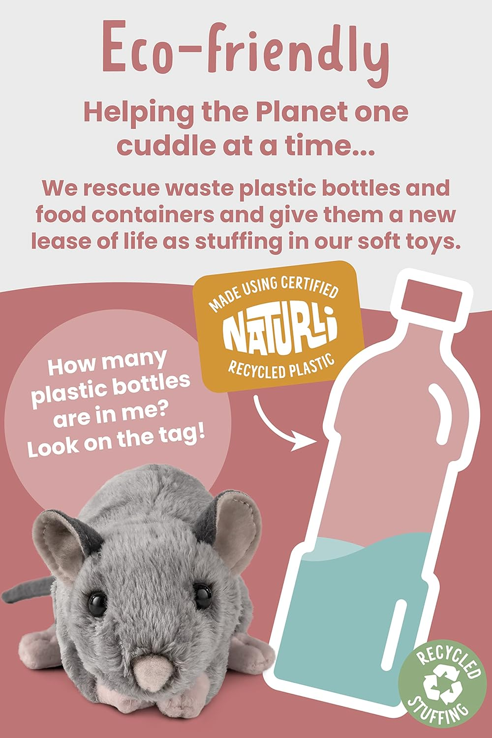 Living Nature Plush Rat with Squeak Sound, 30Cm, Realistic Soft Toy with Educational Fact Tag, Eco-Friendly Stuffed Animal for Small Pet Lovers and Collectors image number 2