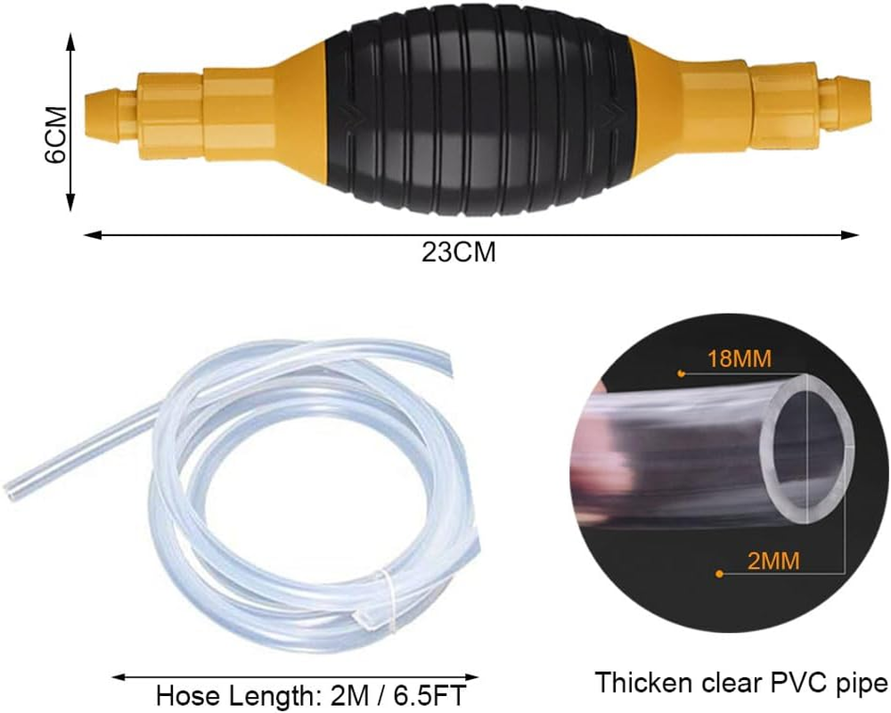 2024 Upgraded Siphone Hose Pump, High Flow Siphon Hand Pump with 2M Syphon Hose, Portable Manual Car Fuel Transfer Pump for Gas Gasoline Petrol Oil Diesel Liquid Water Fish Tank (2M Kit)