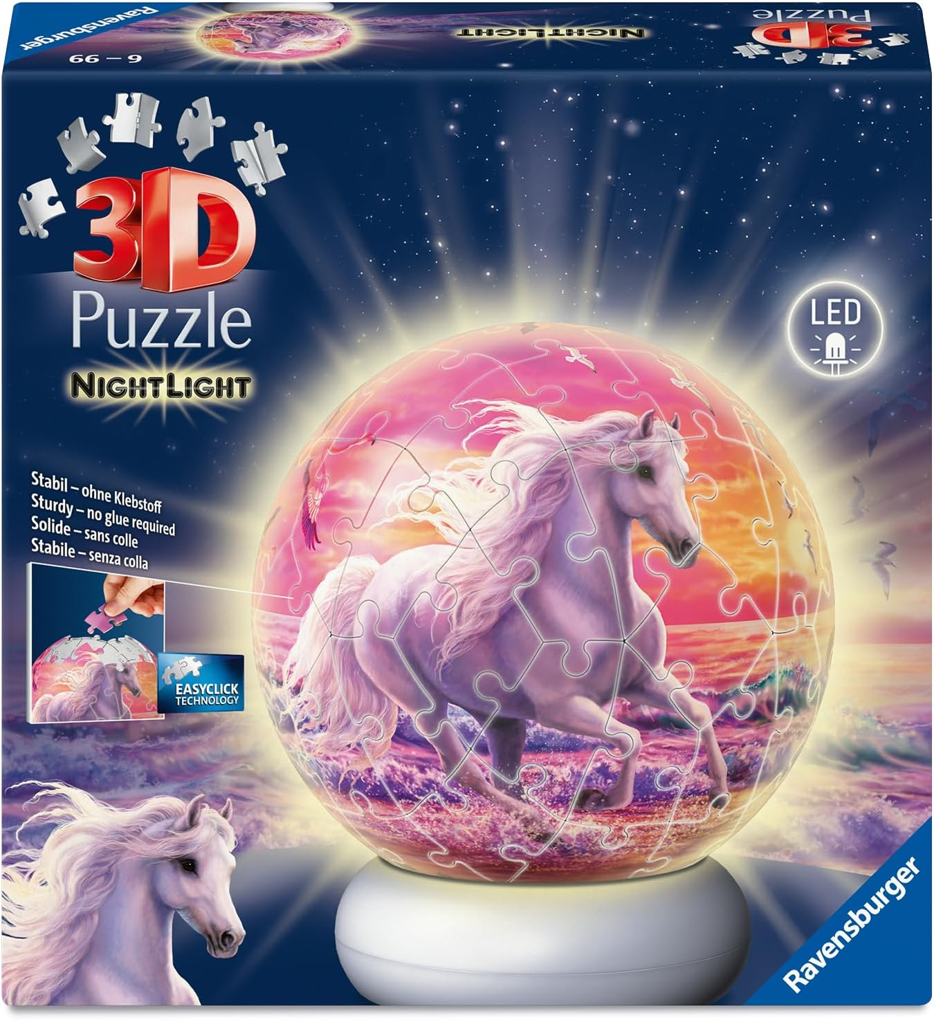 3D Puzzle-Ball Nachtlicht Pferde Am Strand: Erleben Sie Puzzeln in Der 3. Dimension! image number 4