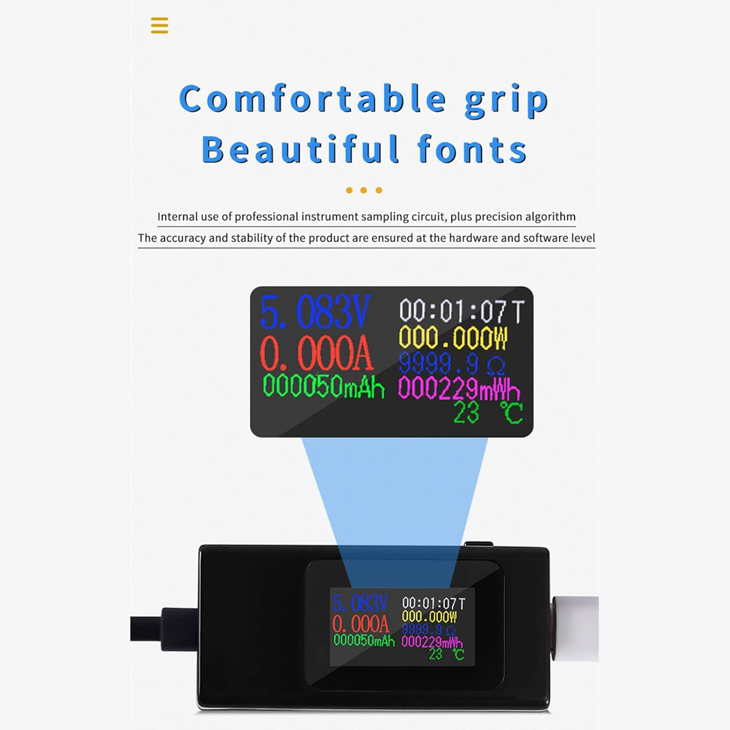 USB C Power Meter Tester, 4-30V 0-6.5A Digital Multimeter, Multifunction Tester Display Capacity Voltage Current Detector for USB C Cables, Laptops, Phones And