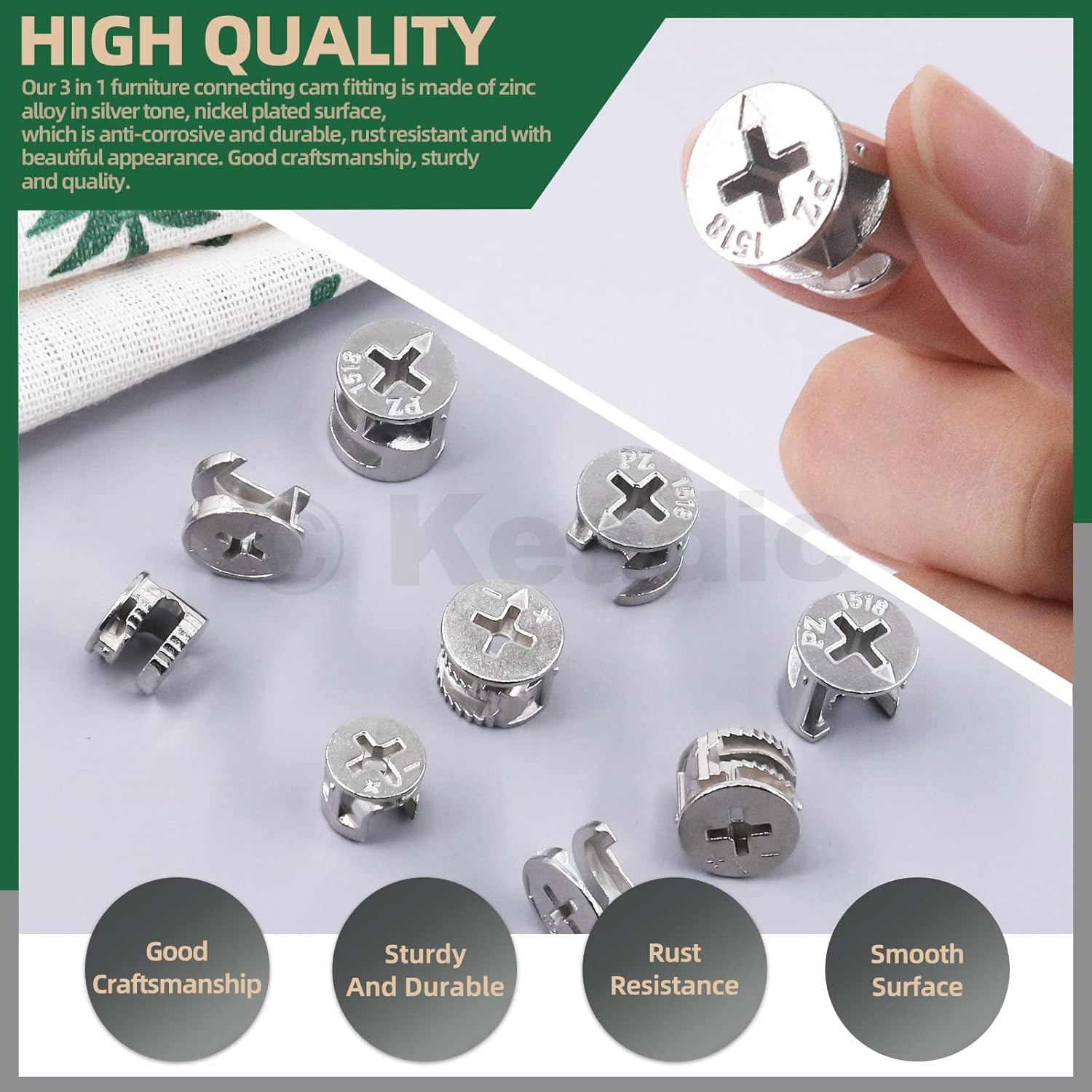 Keadic 100 Pcs 4 Sizes Furniture Connecting Cam Lock Fittings Assortment Kit, Heavy Duty Joint Connector Nut Cabinet Connectors Hardware Bolts for Wardrobe Drawer Closets Bed image number 2