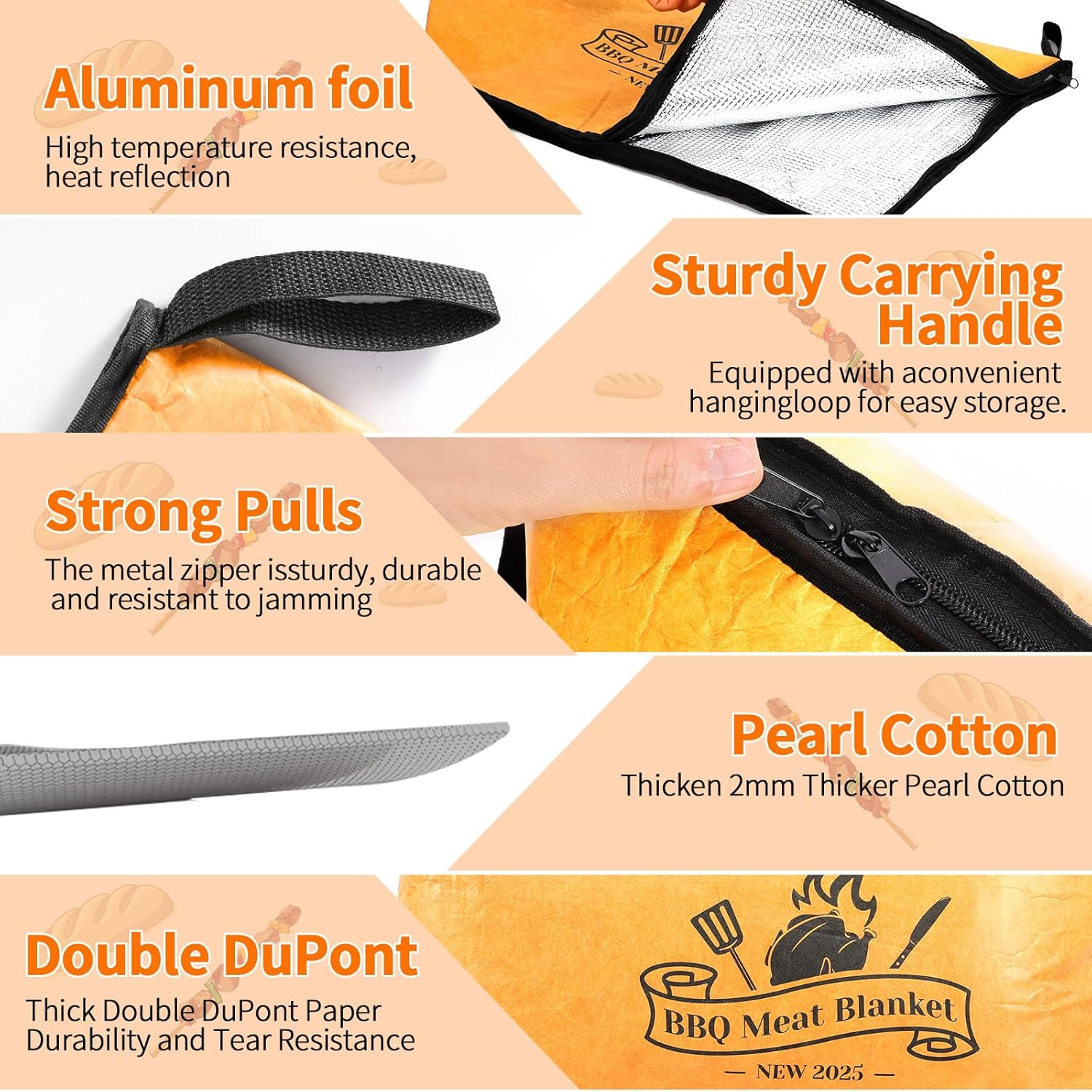 BBQ Blanket for Resting Meat &ndash; Insulated Smoker Grilling Bag for Juicy Flavorful Meats | Ideal for Brisket, Ribs, Pork & More | Durable, Easy to Clean & Portable（25In） image number 5