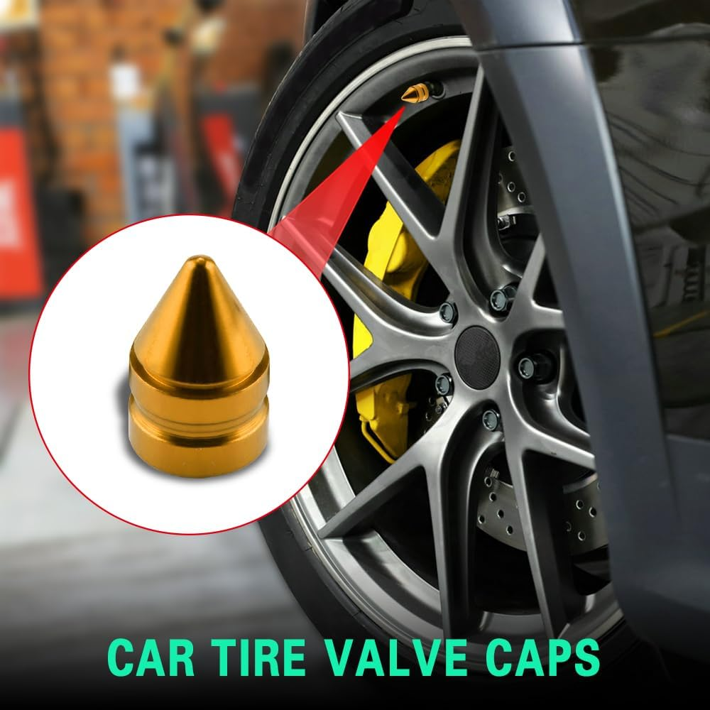 4PCS Tire Valve Caps, Tire Valve Stem Caps, Spiked Aluminum Stem Valve Caps with Plastic Liner Corrosion Resistant Leak-Proof, Universal Car Accessories Universal for All Vehicles (Gold) image number 4