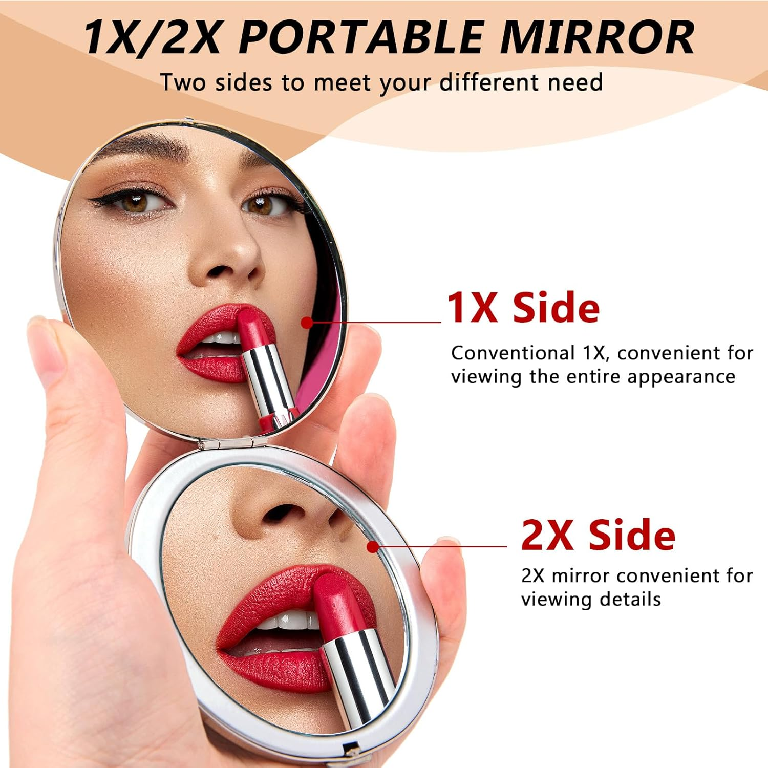 Mini Portable Oval Metal Folding Mirror, Beautiful and Elegant, Sturdy and Durable, 1X/2X Magnifying Glass. (Bare Silver) - Bare Silver image number 5