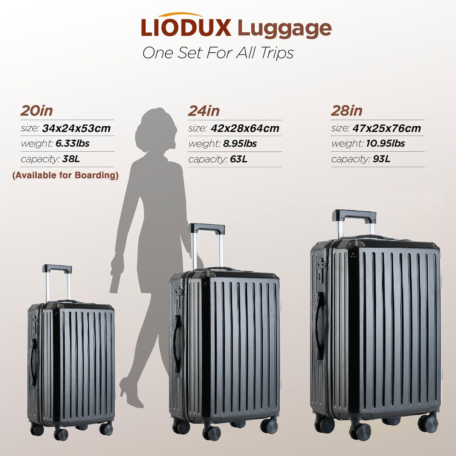 LIODUX 3 Piece Luggage Sets, 20/24/28In Expandable Hardshell Luggage, Hardside Lightweight Durable Carry on Suitcase Sets with Spinner Wheels and Two Hooks (Black) image number 5