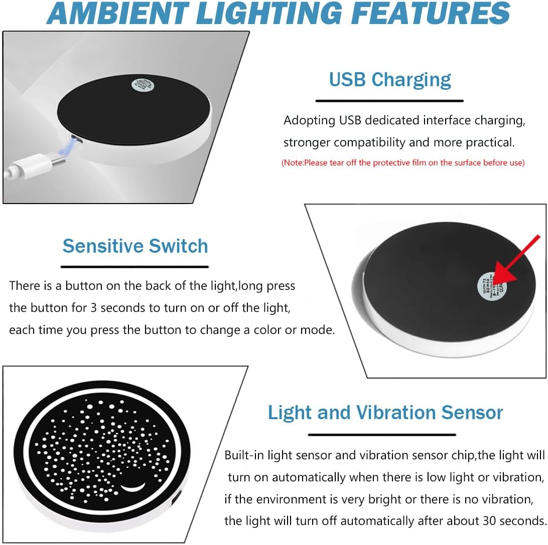 2 Pcs LED Car Cup Holder Lights,Usb Charging Car Coasters,7 Colors Luminescent Light Cup Pad,Luminescent Cup Pad Interior Atmosphere Lamp Decoration Light (Starry Sky) - Starry Sky image number 6