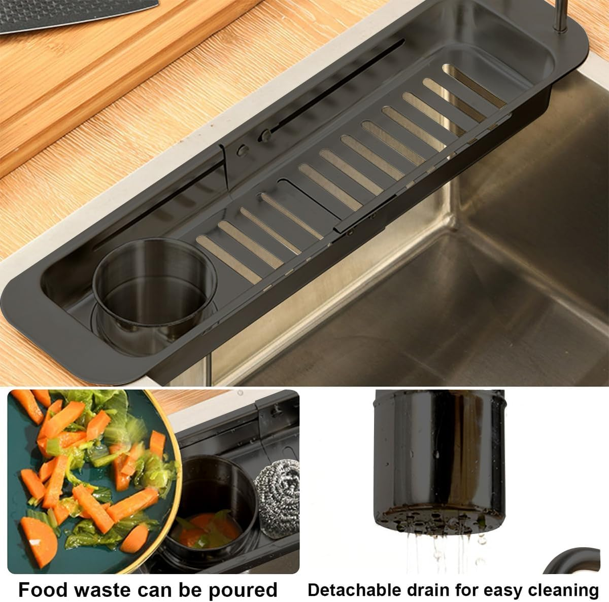 Expandable Sink Storage Rack, Adjustable Drain Basket, over Sink Caddy Organiser, Stainless Steel, Rust Proof Water Proof image number 4