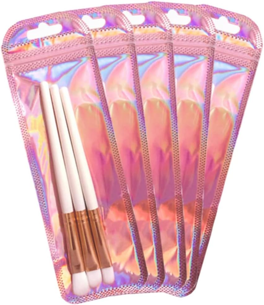 Gyorwst 100Pc Resealable Holographic Pen Smell Proof Pouch Zipper Closure Beadable Packaging Bags for Pen Sealable Storage Bag