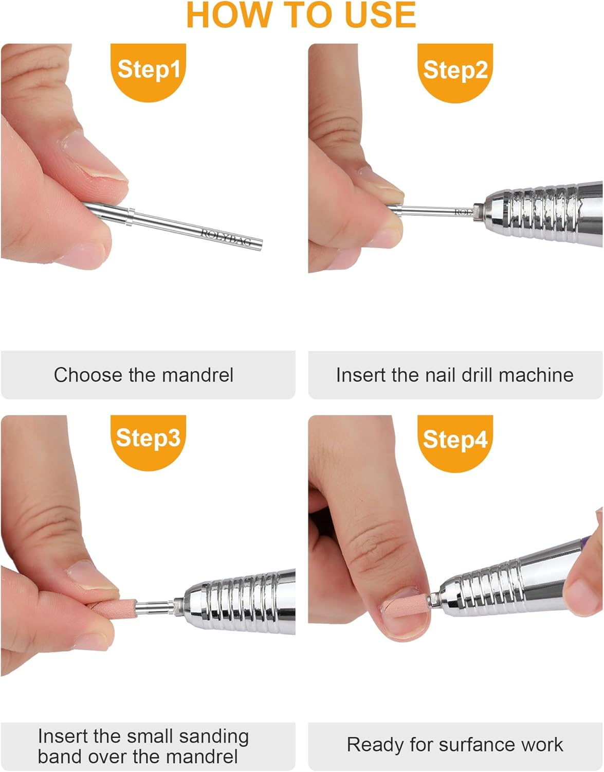 Rolybag Mandrel Nail Drill Bit, Mandrel Bit for Small Sanding Bands, 3/32'' Easy off Mini Mandrel Bit for Nails, Suitable for Acrylic Nails Gel Manicures, Silver Mandrel Drill Bit 38Mm X 3.1Mm image number 1