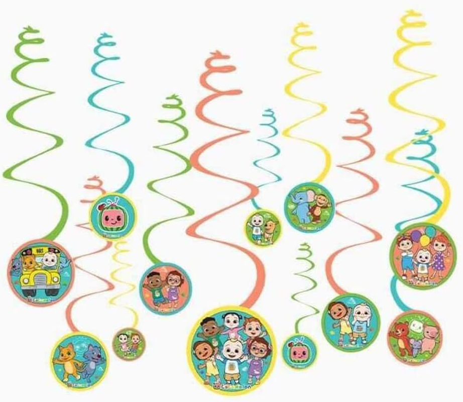 Amscan Cocomelon Spiral Paper Swirl Handing Decorations (Pack of 12)