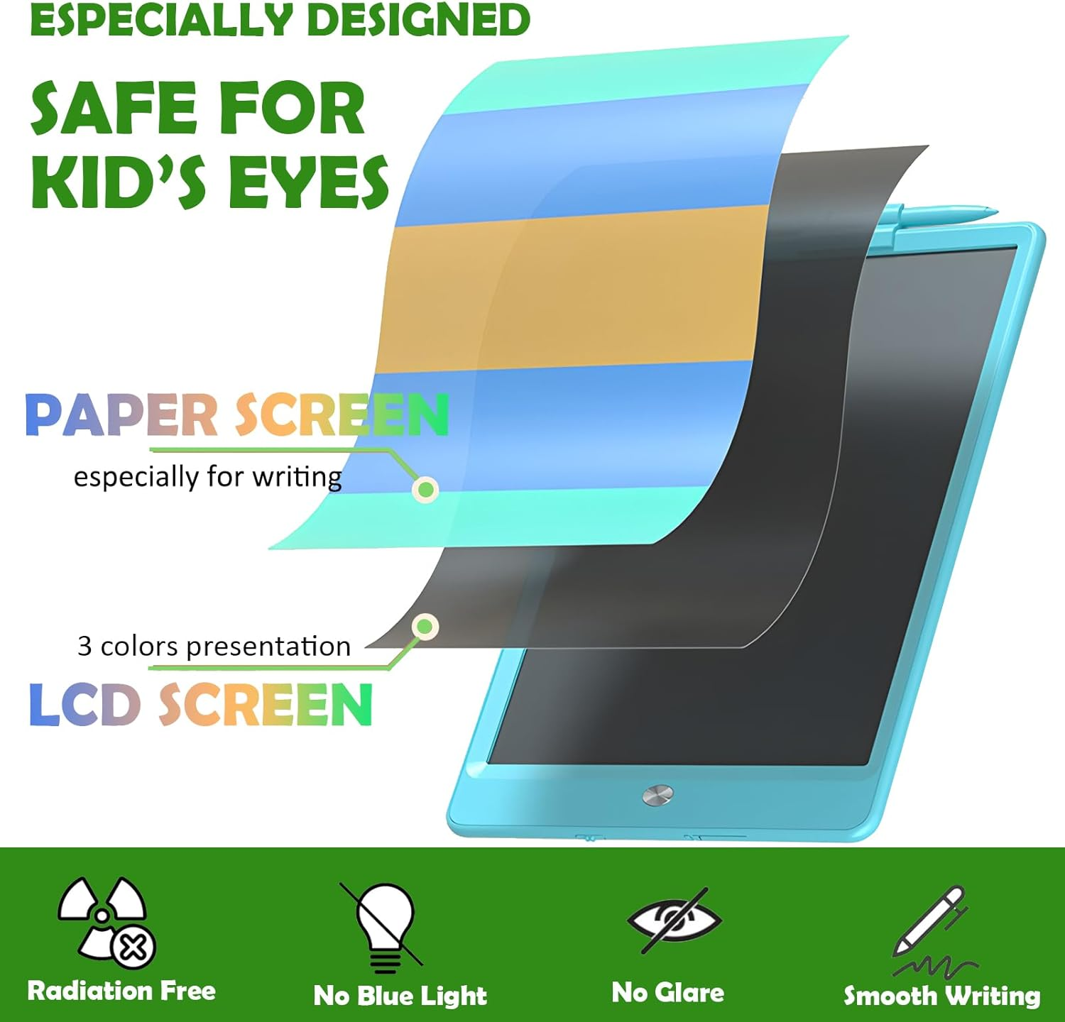 Oksoar Writing Tablet for Kids (Age 3-8), 10-Inch LCD Colorful Doodle Boards, Perfect for Christmas & Birthday Gifts, Learning Toys & Travel Essentials for Boys and Girls (Blue) image number 1