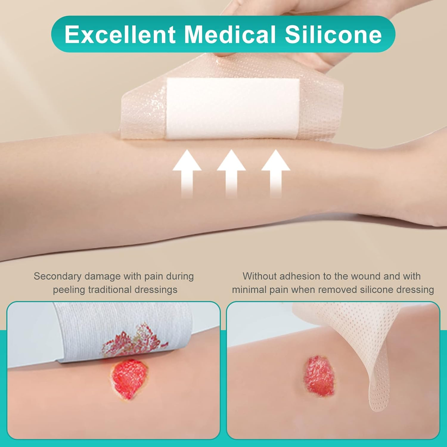 Dimora Silicone Foam Dressing with Border Adhesive 4"X4" Waterproof Wound Dressing Bandage for Wound Care 10 Pack image number 3