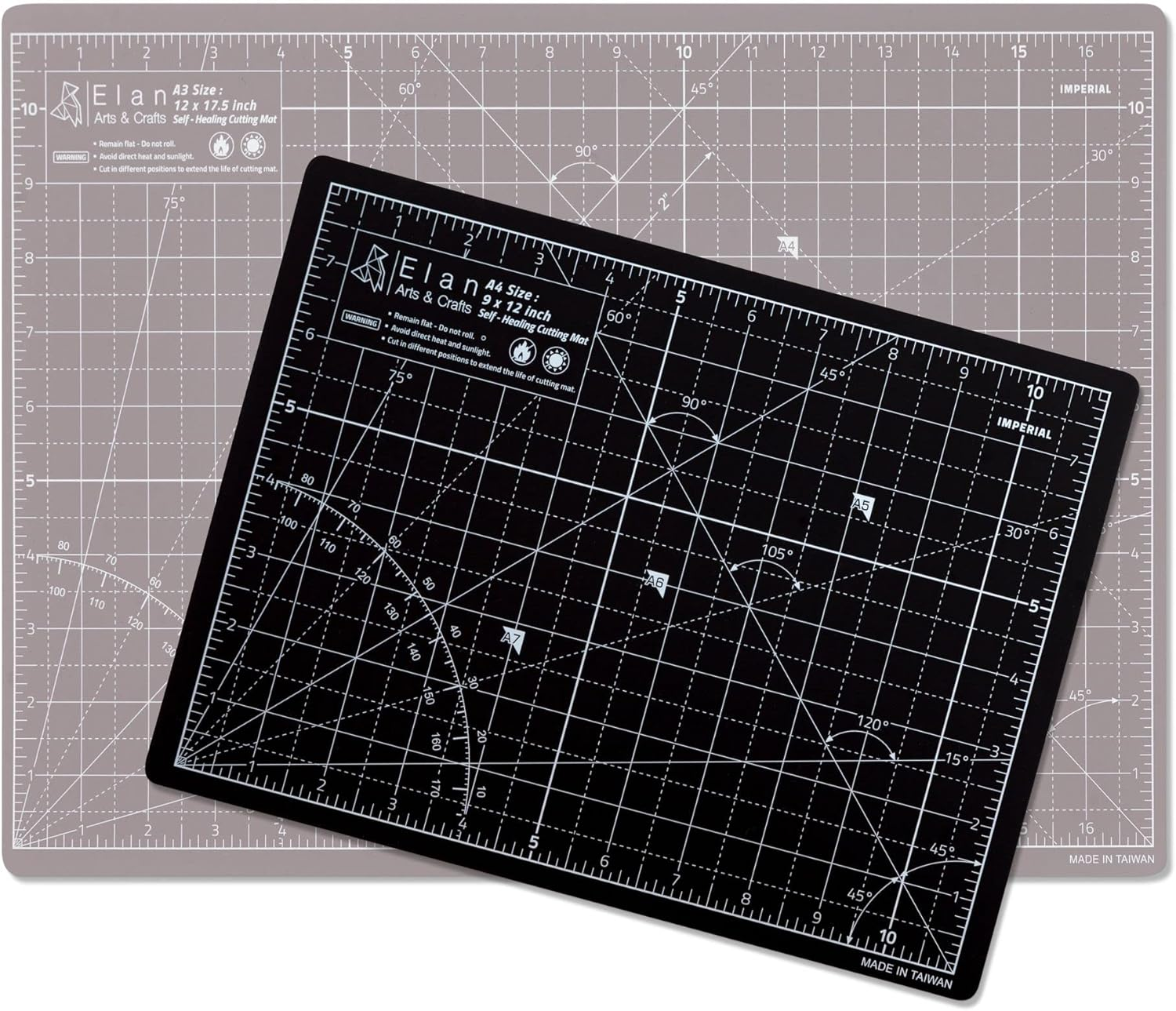 Elan Cutting Mat A3 Black & Taupe, Self Healing Cutting Mat 12 X 18 INCH, 5-Ply Craft Mat Black, Hobby Cutting Mat 12X18 INCH, Fabric Cutting Board for Crafts, Quilting Cutting Board, Modeling Mat