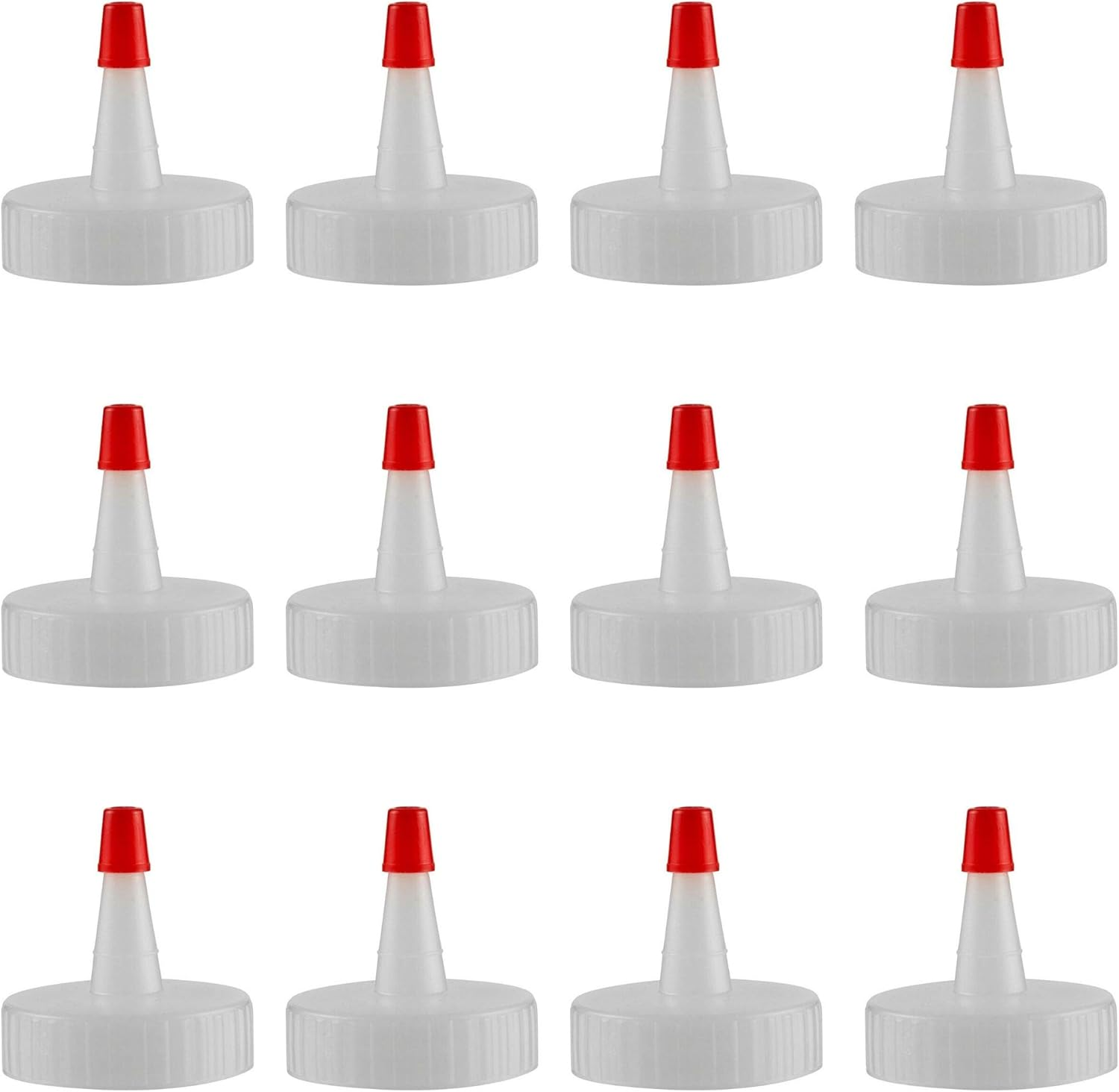 Kelkaa Caps 38/400 Natural Red Tip Yorker Caps with .030 Orifice Hole, Dispensing Caps, Replacement Caps for Squeeze Bottles, Neck Diameter 38Mm, Thread Type 400 (Pack of 12)