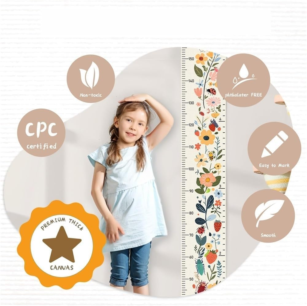 Growth Chart for Kids Wooden Wall Ruler 20Cm X 210Cm Kids Growth Ruler with Animals Design Waterproof Canvas & Wood | Nursery Decor & Memory Keeper (79" Tall) image number 4