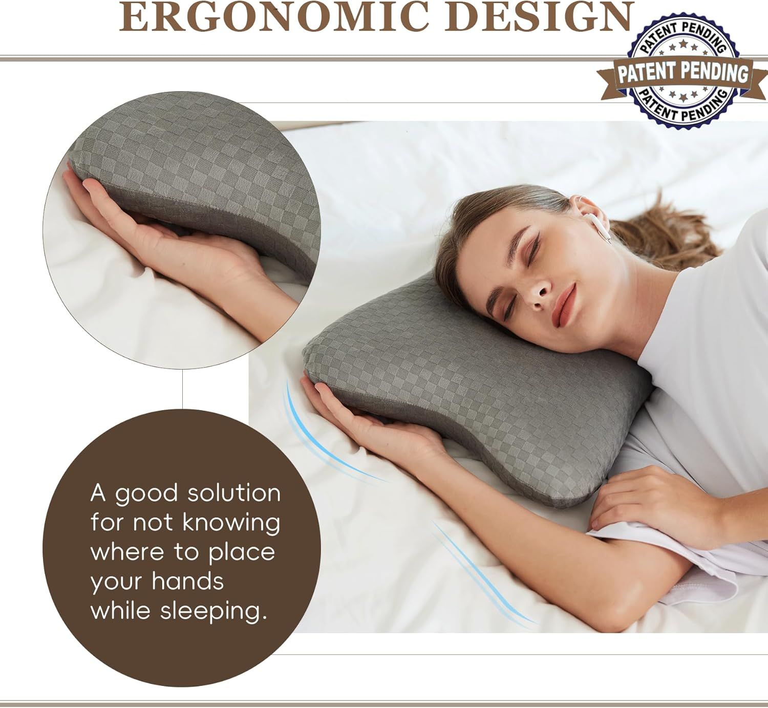 Piercing Pillow | Memory Foam Ear Piercing Pillow for Side Sleepers, Pillow with an Ear Hole for Ear Pain Relief, Ear Guard Pillow, Ear Hole Pillow for Piercings, Earplugs, and Headphones (Light Grey) image number 2