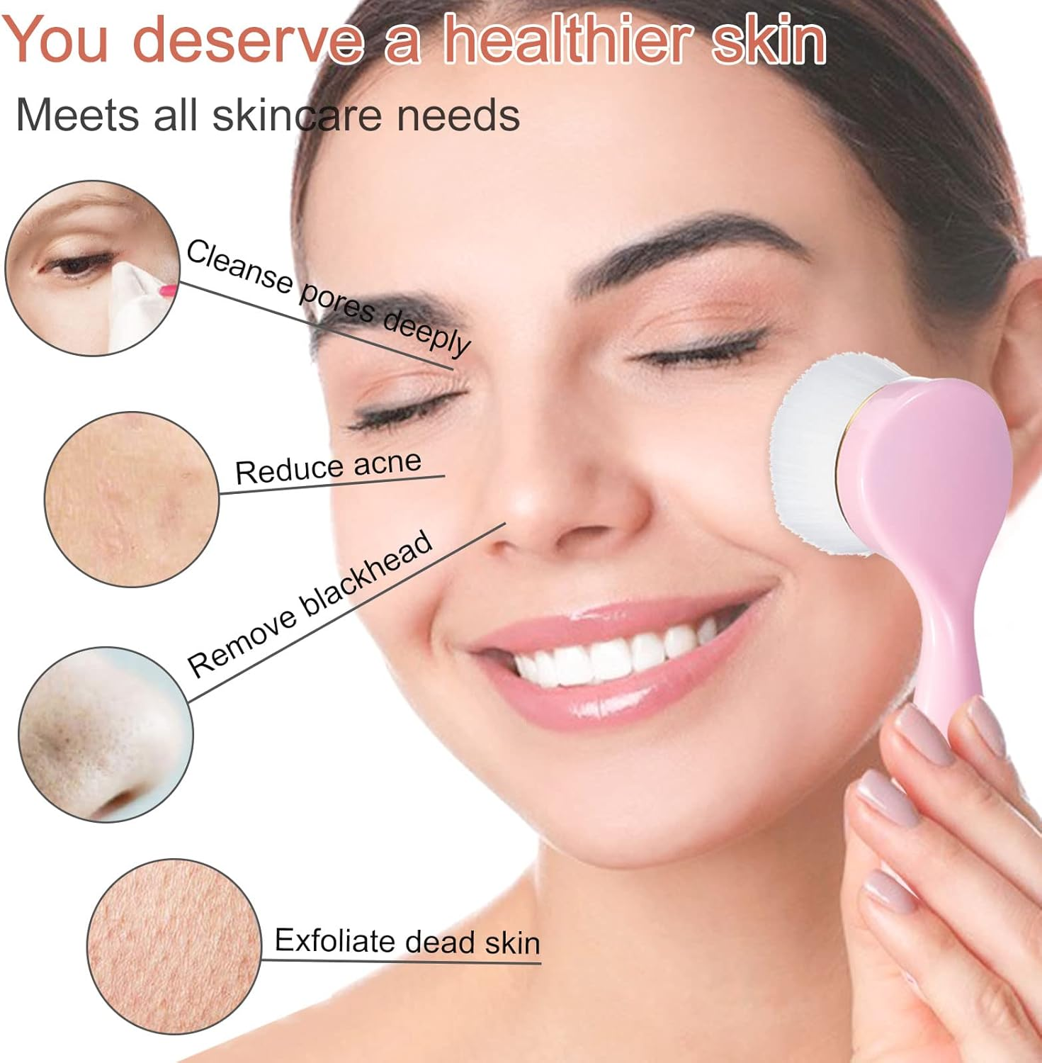 Beomeen 2 Pack Soft Bristle Facial Cleansing Brush for Deep Pore Cleaning, Face Exfoliating Scrub Brush for Face Cleansing Skincare Massaging - Pink And Off White image number 3