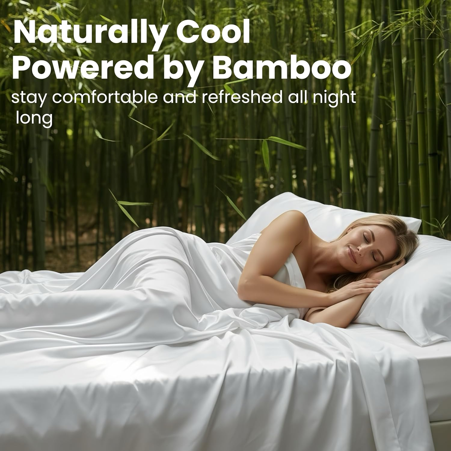 GOKOTTA Cooling Sheets King Size for Hot Sleeper, Breathable Luxury Soft Bamboo Sheets with 4 Elastic Corner Straps, 16 Inch Pocket, Bed Sheets with Double Stitched (Bright White, King) image number 3