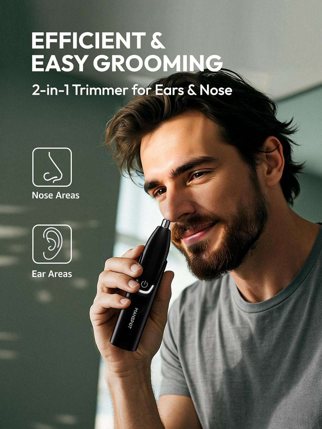 MANSPOT Nose & Ear Hair Trimmer for Men &ndash; Painless Nose Hair Trimmer Rechargeable with 8000-RPM Powerful Motor, Dual-Edge Blades, IPX6 Waterproof, USB-C Charging, 90Min Runtime & Detachable Head image number 3