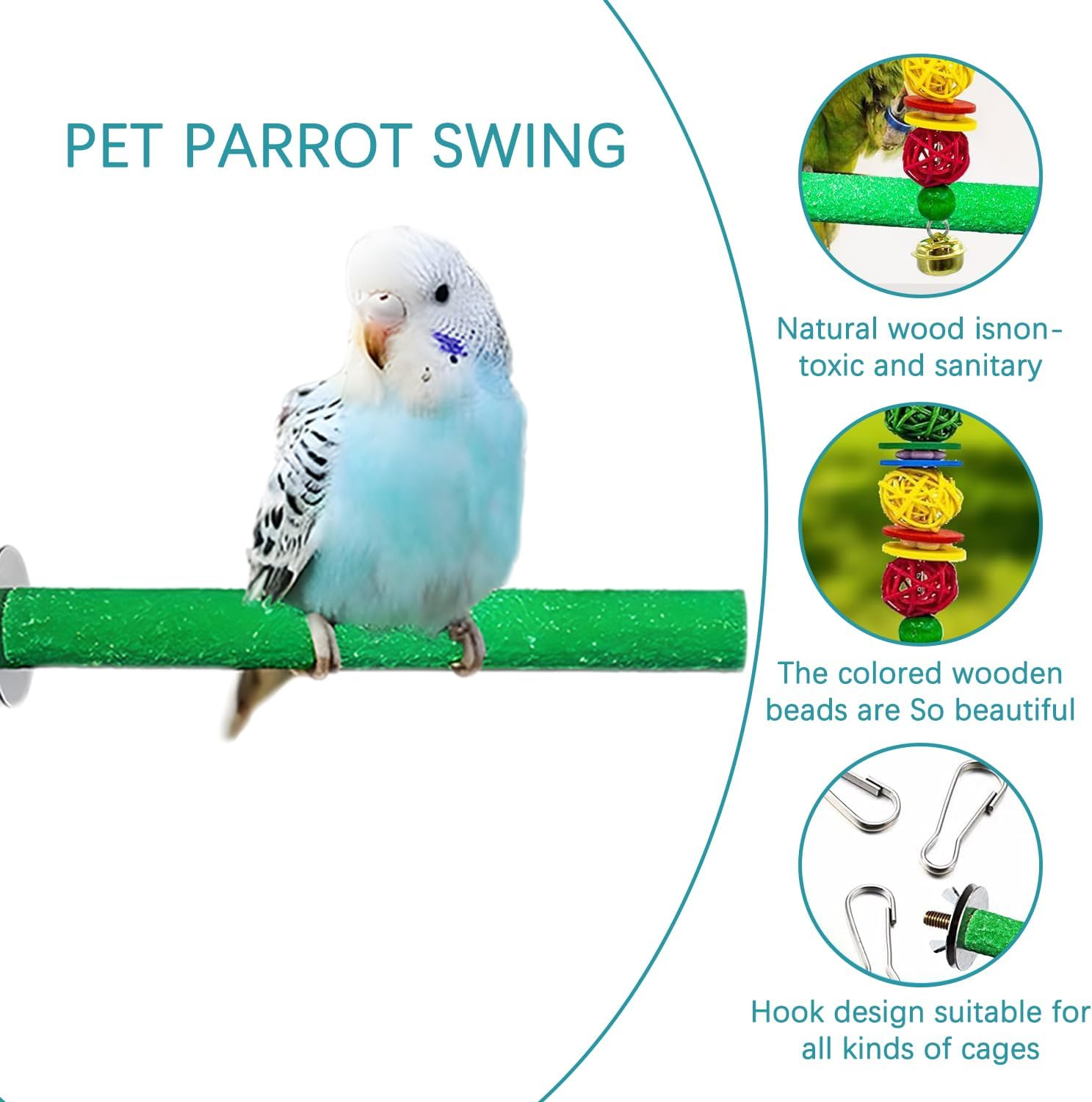 Uandhome Bird Parakeet Toys,15 Pcs Parrot Toys,Parakeets Toy,Birds Ladder Swing,Hanging Bird Toyes for Parrots,Cockatiel Toys for Parakeet,Conure,Finches (Stand) image number 3