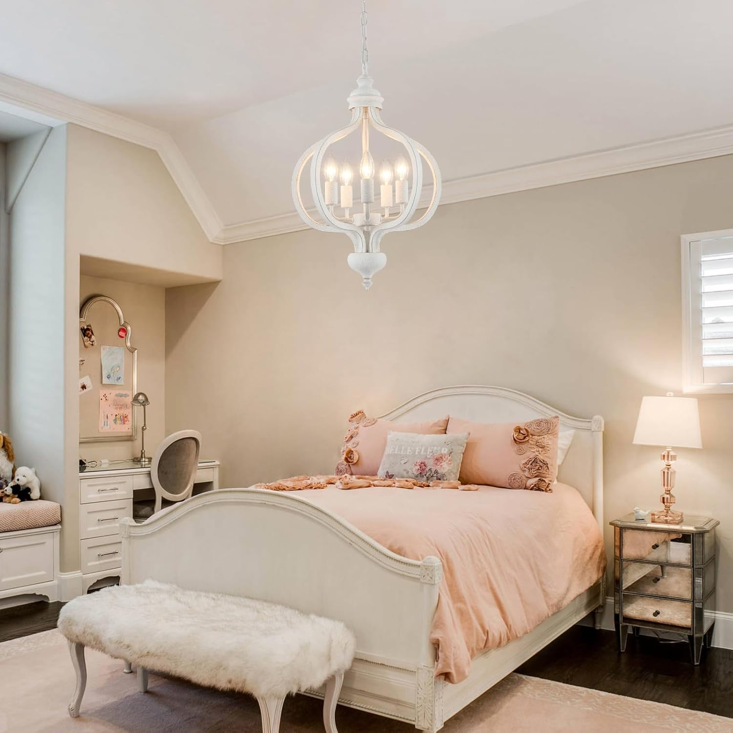 WTUOING White Chandeliers 5 Lights Vintage French Country Chandelier for Living Room Bedroom Kitchen Hallway image number 6