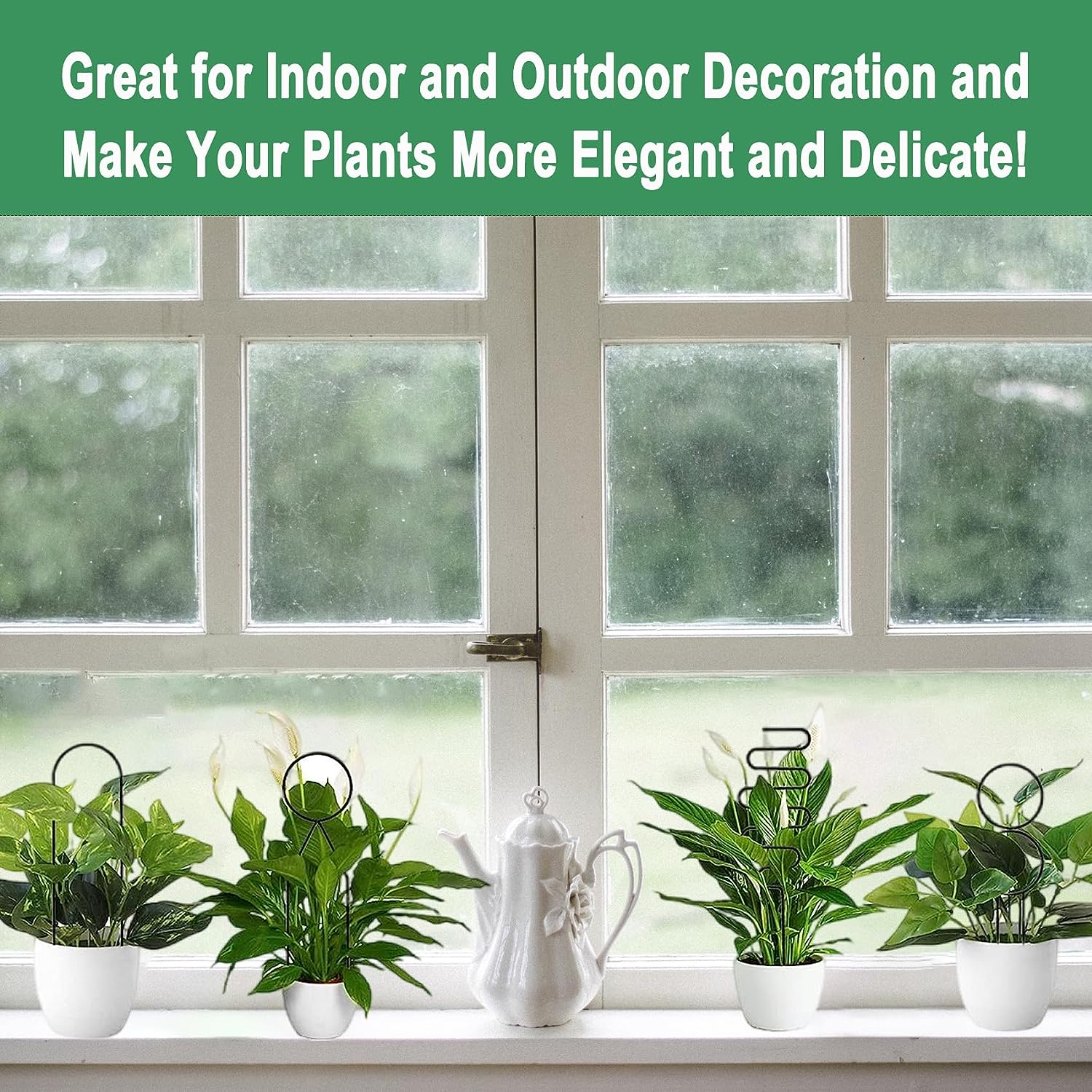 Small Trellis for Potted Plants Indoor, Black Metal Wire Stake for Climbing Plants, Unique Design for Houseplant Lover, Mini Trellis for Garden Plant Support, Hoya, Pothos, Flower(4P, Black) image number 1