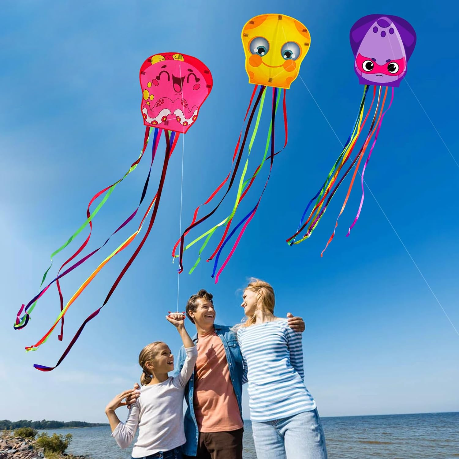 Touch the Sky 3 Packs Cartoon Octopus Kite for Kids and Adults, Easy to Fly, Exquisite Fabrics and Unique Structure Design, Excellent Outdoor Games and Activity Toys, Suitable for Beginners (Style 2) image number 1
