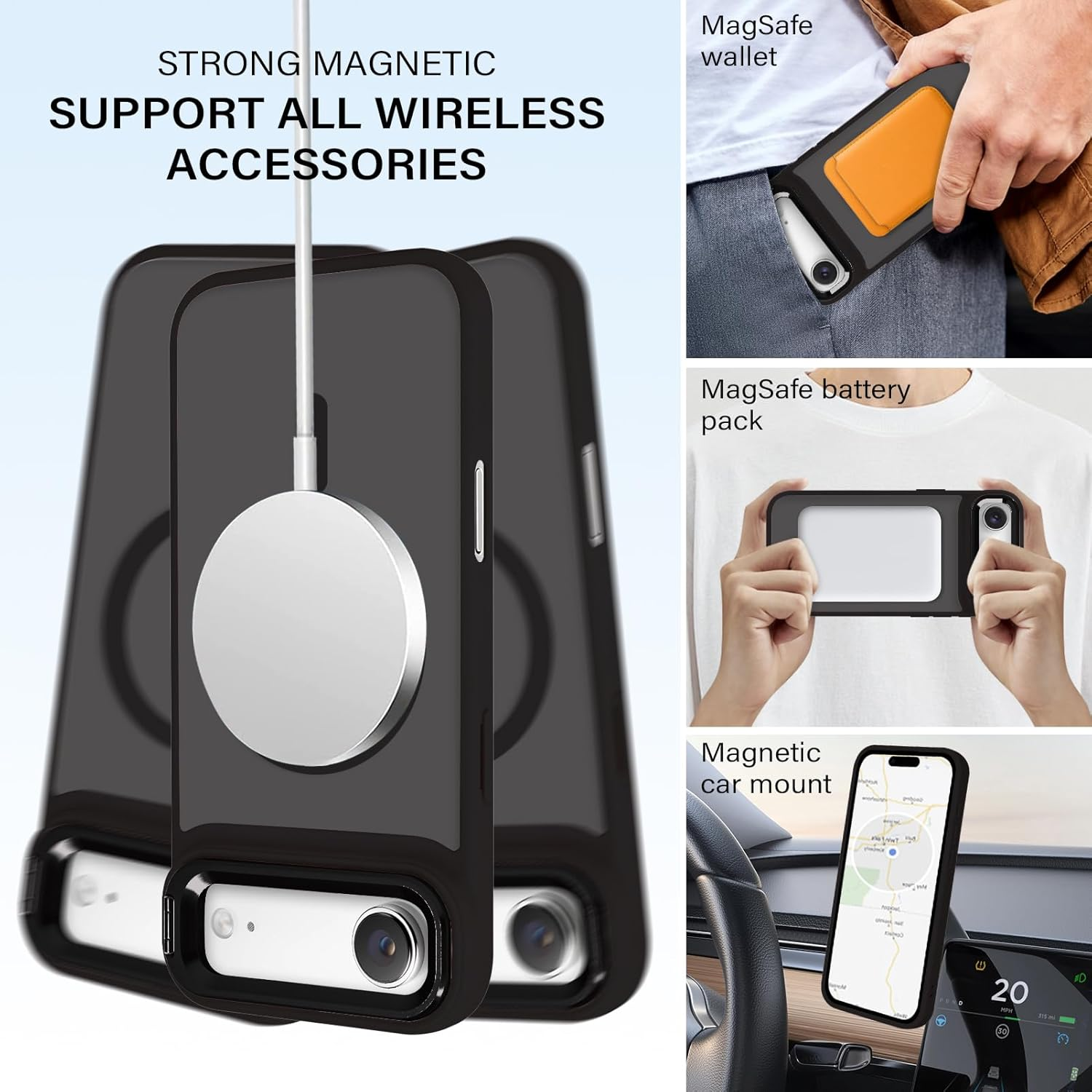 Tcaraersing for Iphone 17 Air 6.5" Magnetic Case with Stand [Compatible with Magsafe] Built-In Camera Ring Holder Stash Kickstand Slim Matte Frosted Cover Anti-Fingerprint,Translucent Black