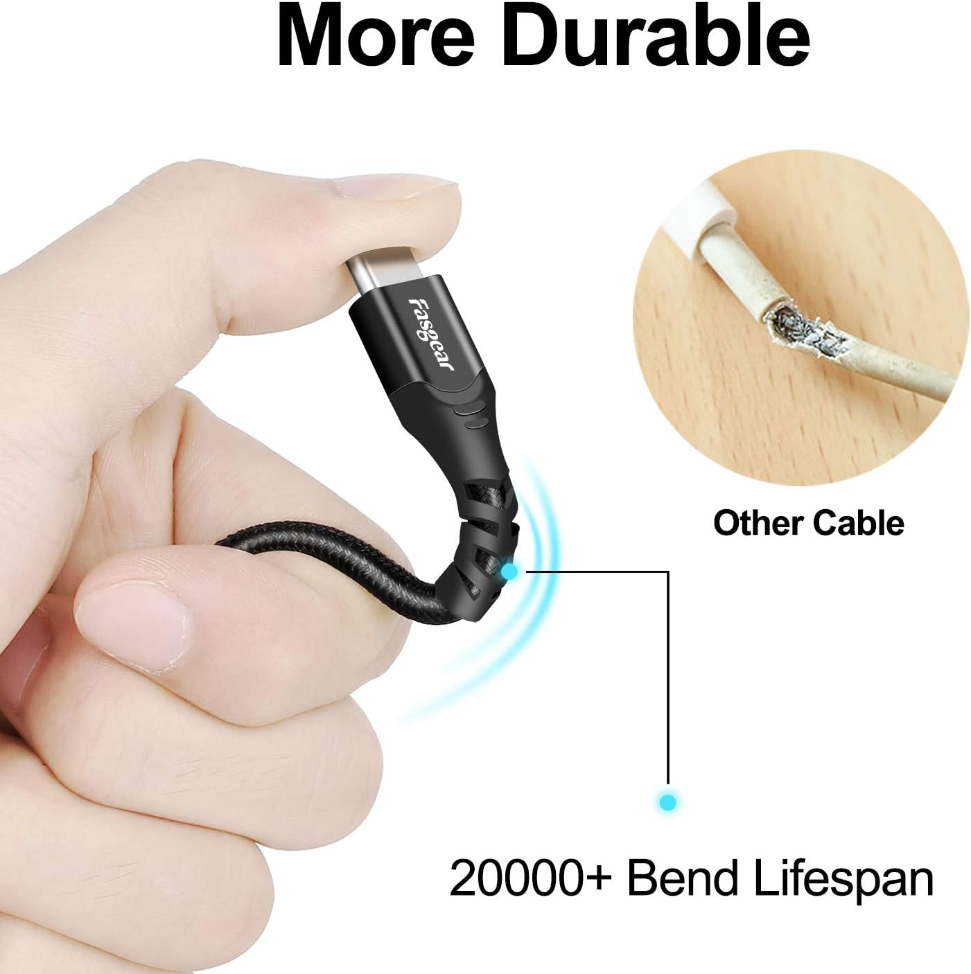 USB C Cable 1.8M, Fasgear 3A Fast Charging Nylon Braided USB 2.0 to Type C Cord High Speed Data Transfer Compatible with Galaxy S21 S20 Ultra S10 Note 9 S8, Moto G6 G7, Xperia L1 XA2, Huawei P20 Lite, Xiaomi MI 10 Pro (Black)