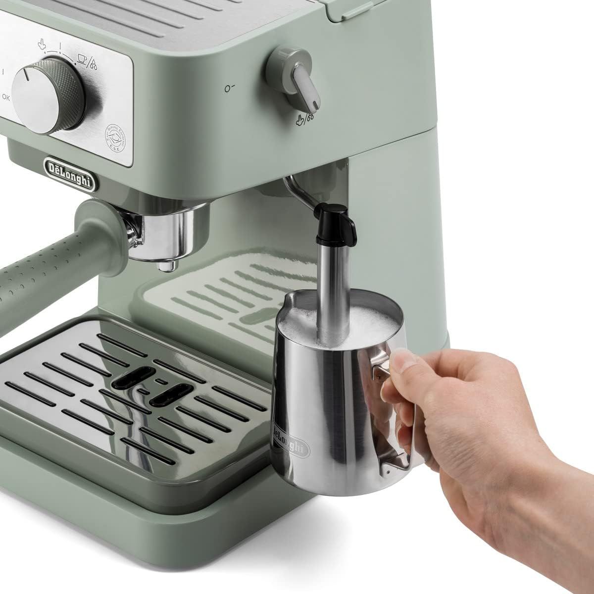 De'Longhi Manual Coffee Machine Stilosa EC260.GR, 15 Bar Pressure, Cappuccino System, Automatic Switch-Off, Compatible with ESE Pods, 2 Level Tray, Capacity 1L, Green