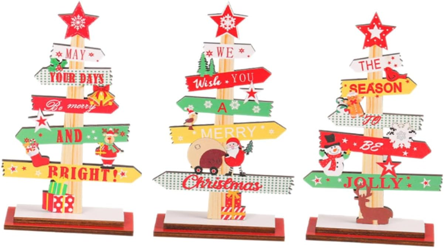 Anneome 3Pcs Wooden Christmas Tree Tabletop Decor Festive Ornament Centerpiece for Holiday Parties and Home Decoration Xmas Atmosphere for Dining and Bar Settings image number 3