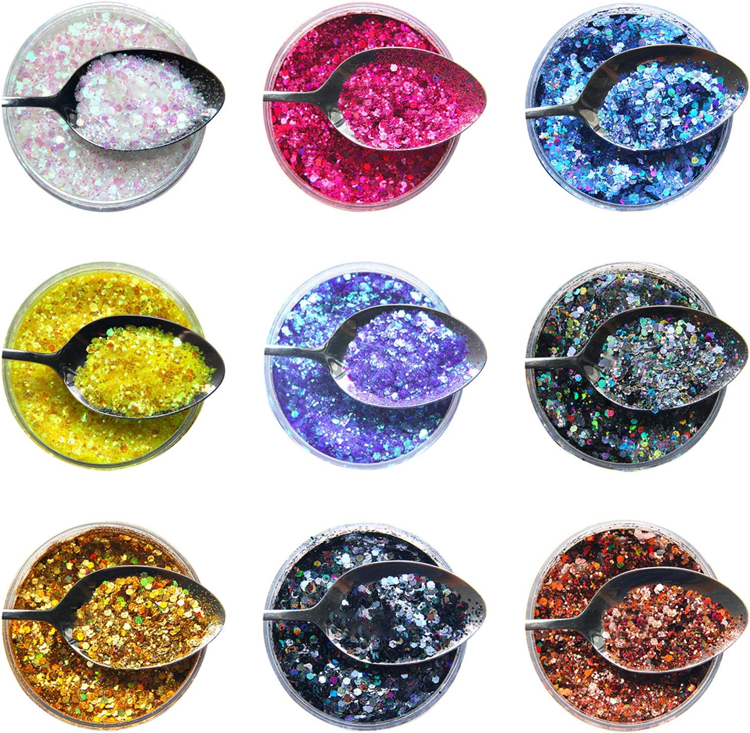 9 Pcs Nail Glitters Sequins for Christmas Arts and Crafts Mix Color Nail Art Acrylic Glitter Powder Sequin