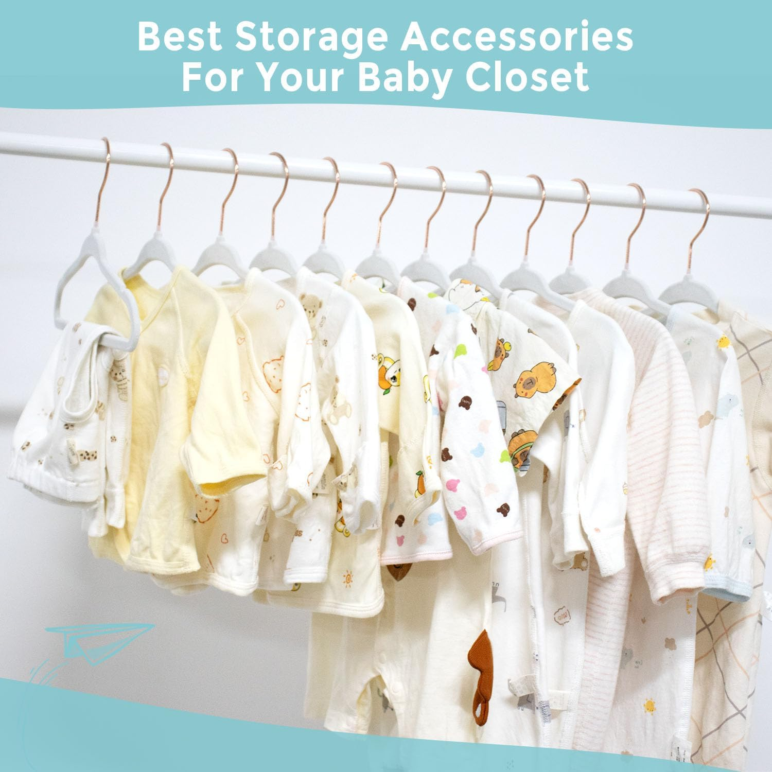 Tonswachic Kids Velvet Hangers - 11 Inch Non Slip Toddler Hangers - 50 Pack with 10 Finger Clips, White image number 4