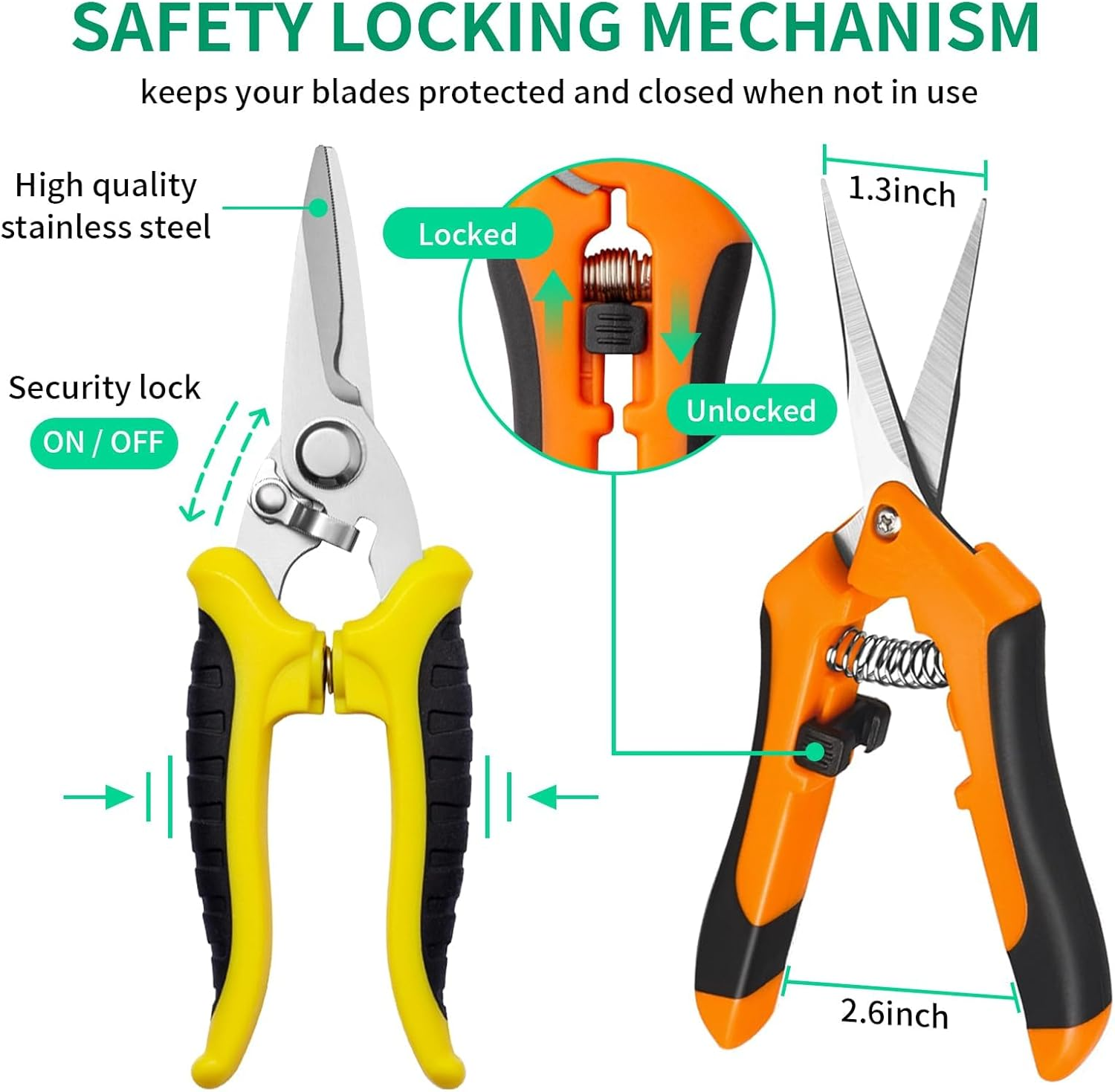 3 Pack Garden Pruning Shears, XICEN Stainless Steel Blades Handheld Pruners Set with Gardening Gloves, Handheld Scissors, Heavy Duty Garden Bypass Pruning Shears, Tree Trimmers Secateurs, Hand Pruner image number 4