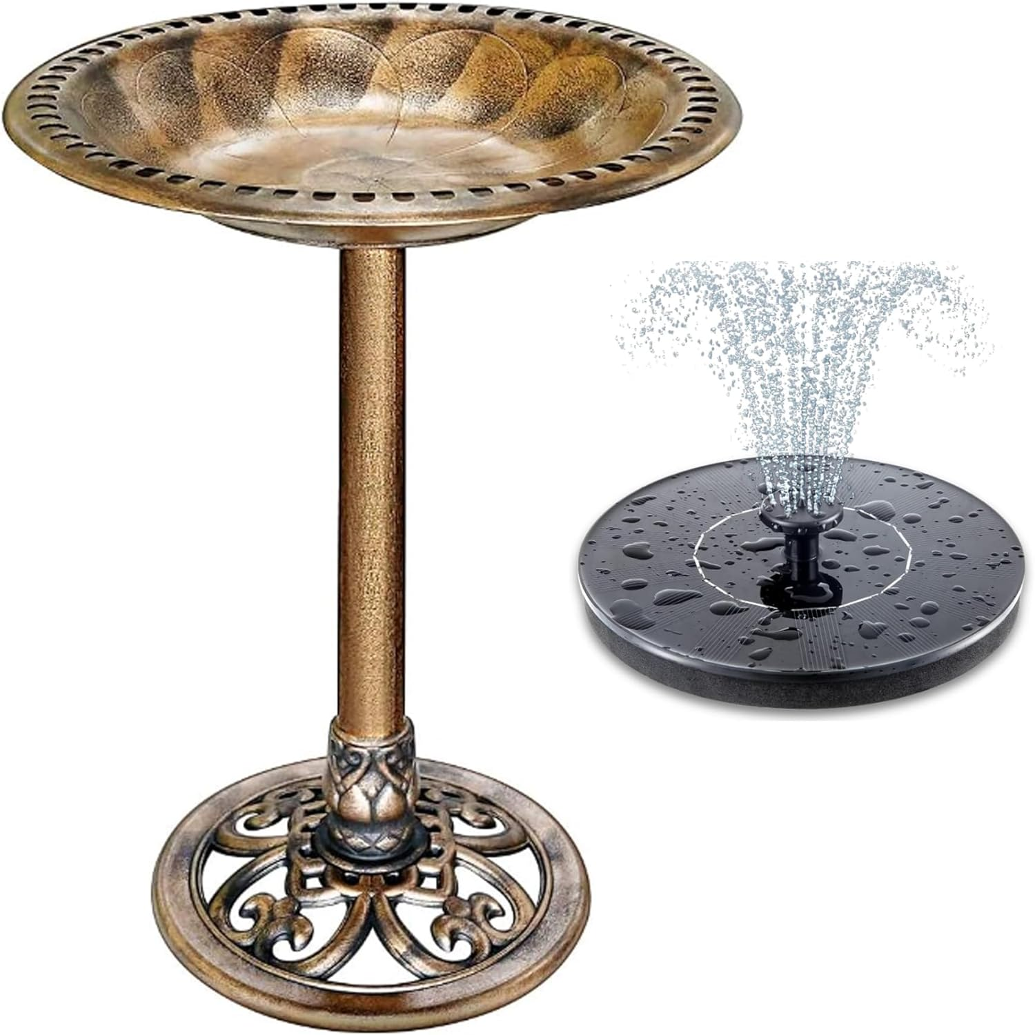 Binager Bird Bath with Solar Powered Fountain for Outsides Garden, 28 Inch Copper Birdbath with Solar Water Fountain Bird Bath Bowl for Outdoor Pool Yard Hotel Landscape Decor