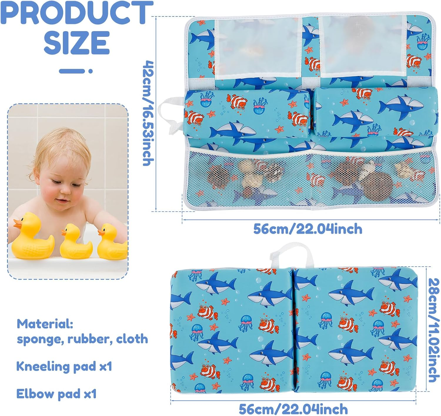 2Pcs Bath Kneeler and Elbow Rest Pad Set with 4 Organizer Pockets, Bathtub Kneeler Pad, Comfortable Non-Slip Kneeling Mat Cushion for Toddler Bathroom image number 2