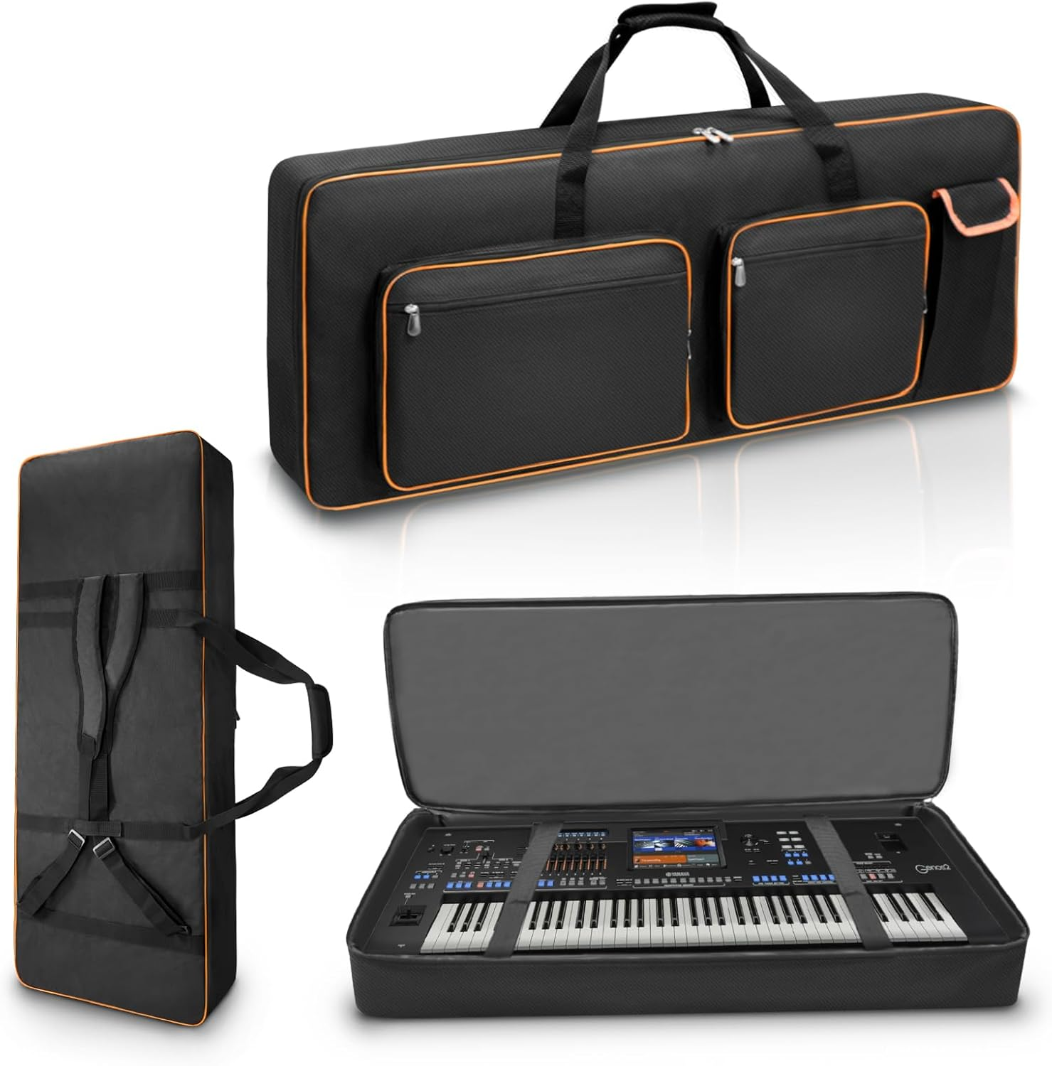 LIWSHWZ 76 Key Keyboard Case,10Mm Pearl Cotton Full Padded Electric Piano Keyboard Gig Bag with Handles,Adjustable Shoulder Straps,46.4"X17.7"X5.7"Waterproof Piano Keyboard Bag with 5 Accessory Pocket image number 1