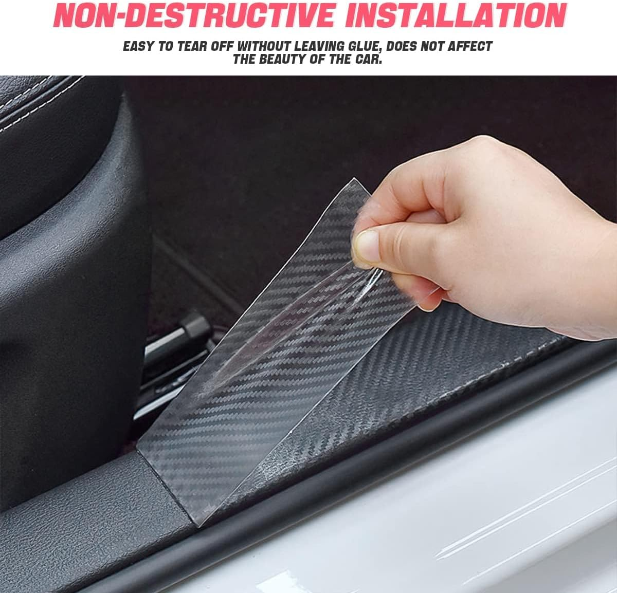 Car Door Edge Guards, Clear Invisible Carbon Fiber Auto Door Sill Protector, Anti-Collision Transparent Adhesive Strip Film, DIY Vehicle Door Trim Tape Accessories for Most Cars (5Cm*10M, White) image number 5