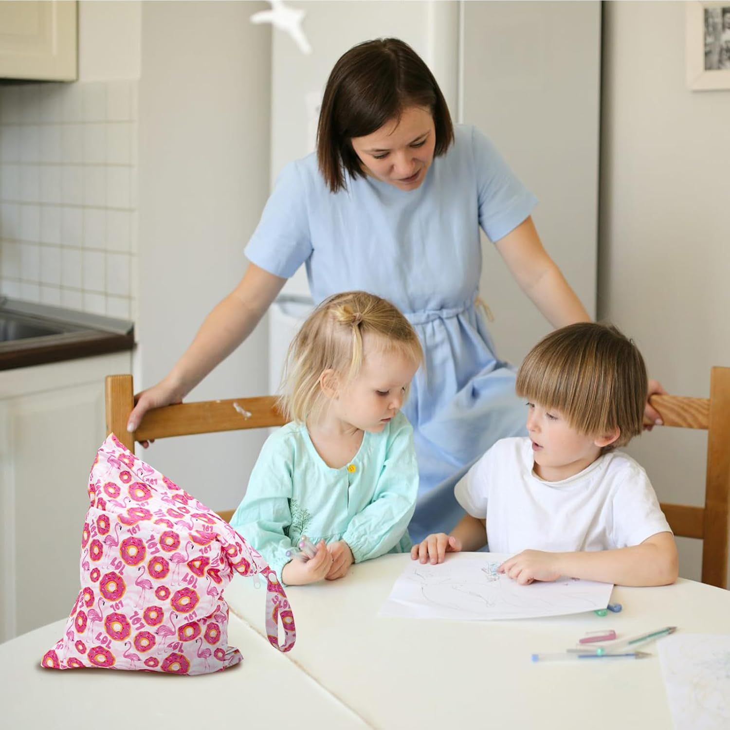 ALVABABY 3Pcs Cloth Diaper Wet Dry Bags Waterproof Reusable with Two Zippered Pockets Travel Beach Pool Daycare Soiled Baby Items Yoga Gym Bag for Swimsuits or Wet Clothes 3L-ZM21A image number 3