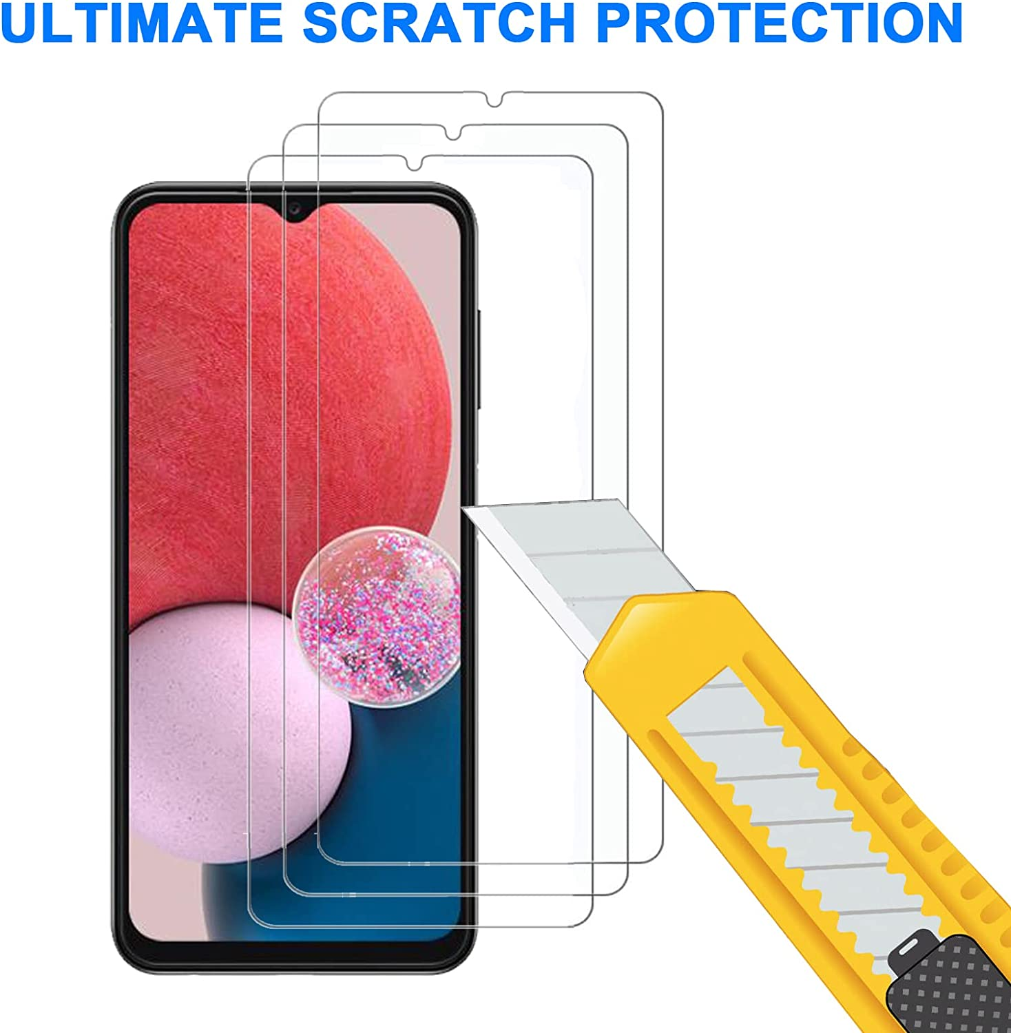 3 Pack Tempered Glass Screen Protector for Samsung Galaxy A13 4G/5G / A04S, 9H Hardness, No Bubbles, Case Friendly