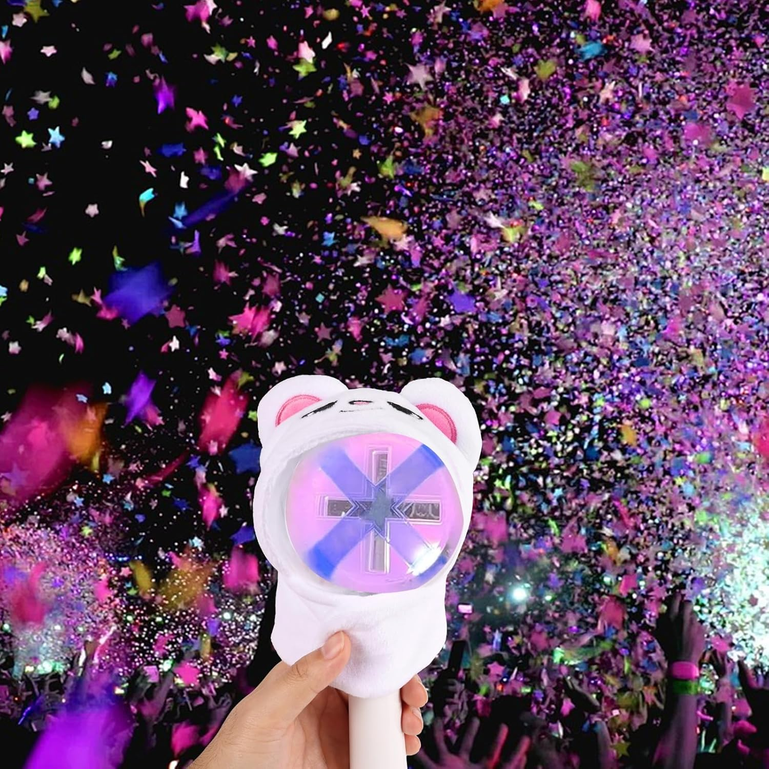 Lightstick Cover for Stray Kids, Cartoon Character Lightstick Holder Soft Plush Cloth Support Display Holder Compatible with Stray Kids Light Stick Ver1.0/2.0 (White Cat) image number 1