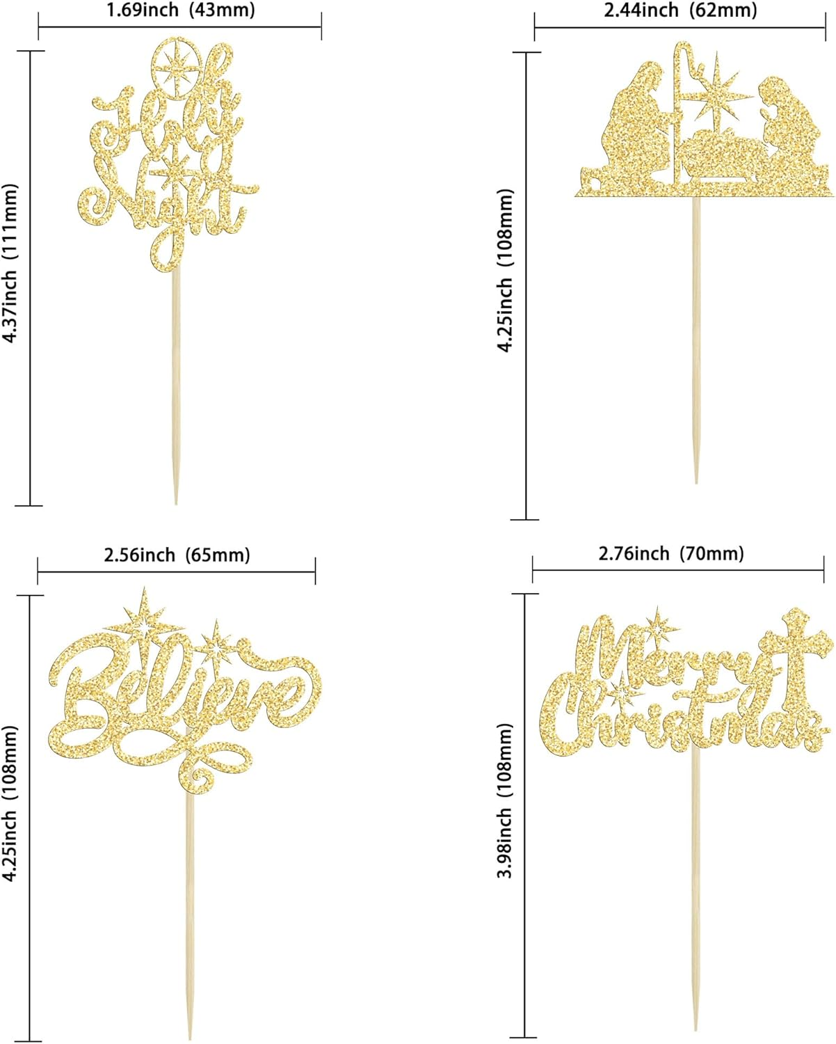 24Pcs Christmas Jesus Cupcake Toppers Glitter Holy Night Blessed Believe Christmas Nativity Cupcake Picks for Nativity Scene Theme Christmas Jesus Birthday Party Cake Supplies Gold image number 4